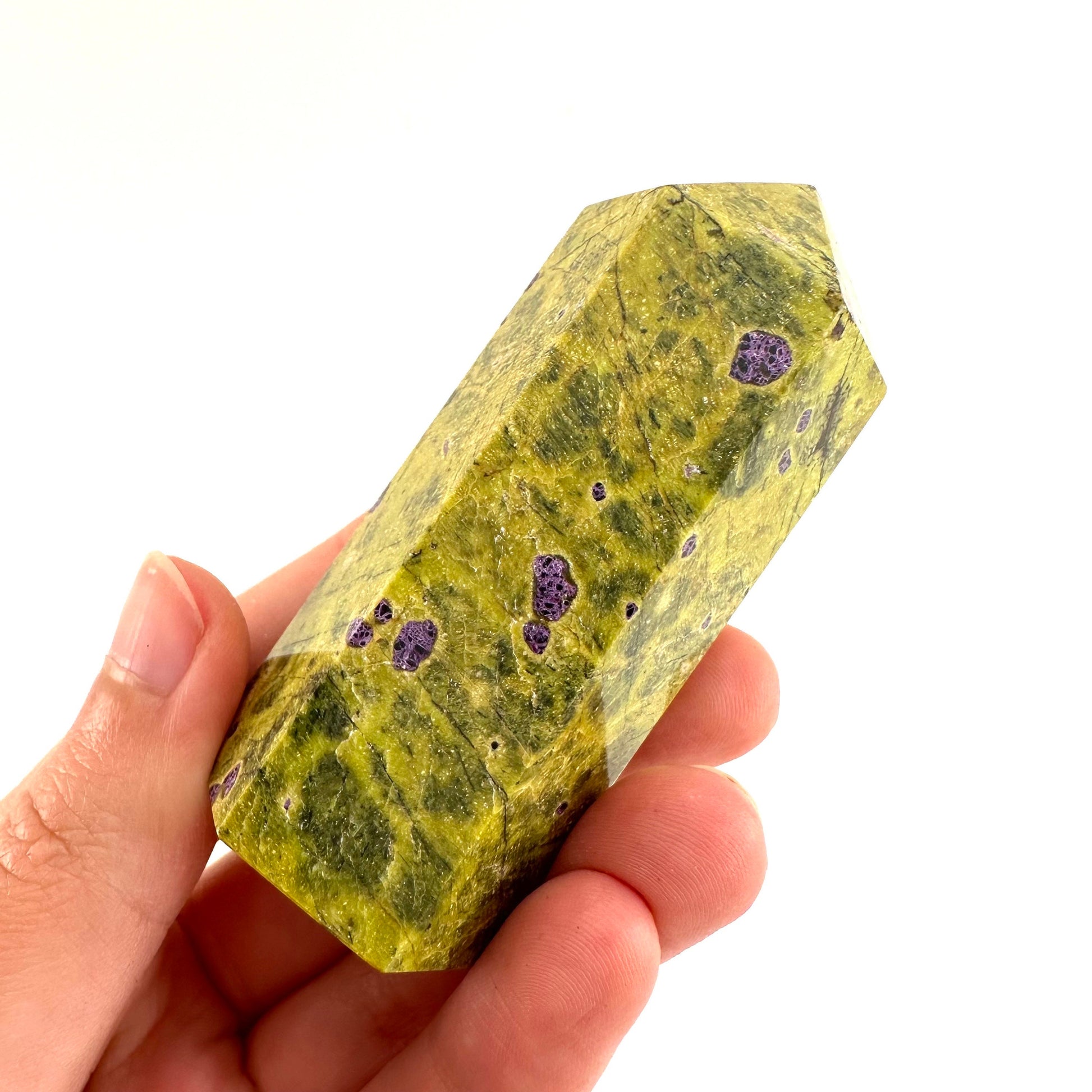 Rare! Atlantisite Point | Atlantisite tower, crystal point, atlantisite crystal, polished stichtite in serpentine, rare crystals