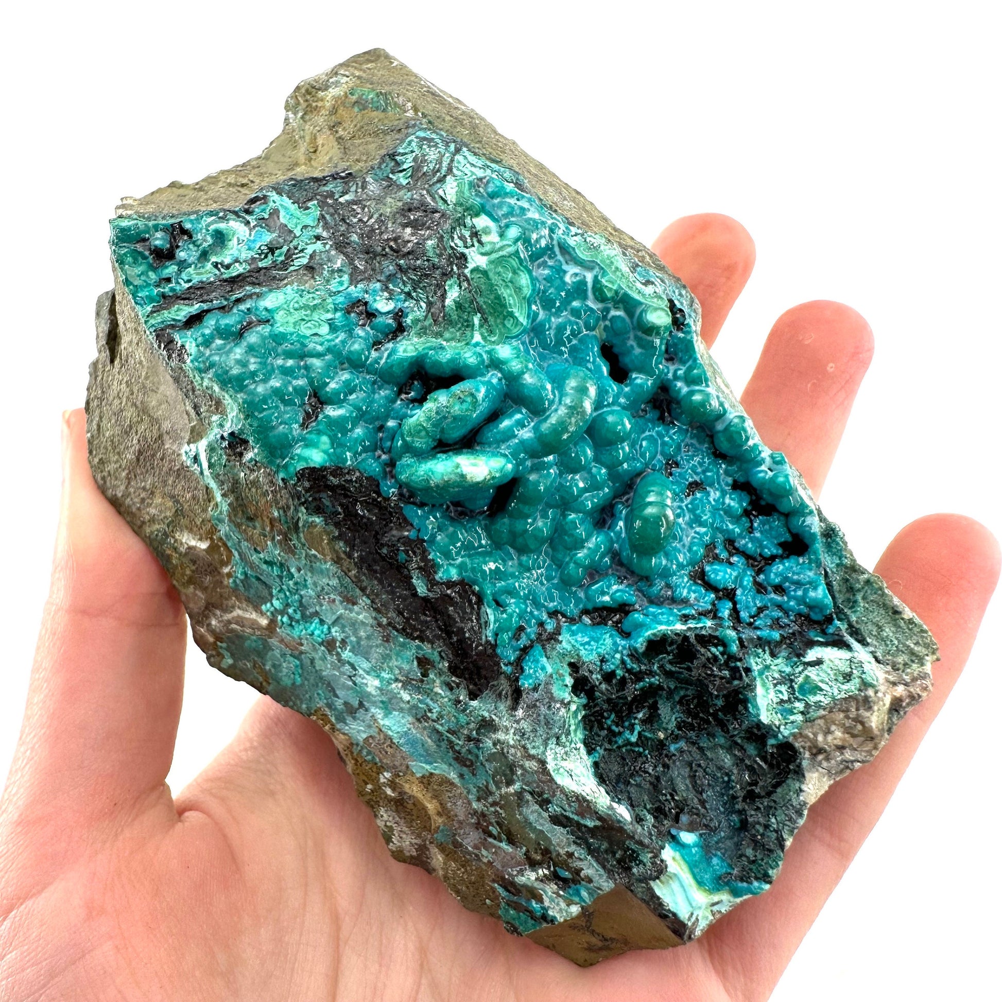 Chrysocolla Specimen (Congo), raw chrysocolla, botryoidal chrysocolla, chrysocolla crystal, rare crystals