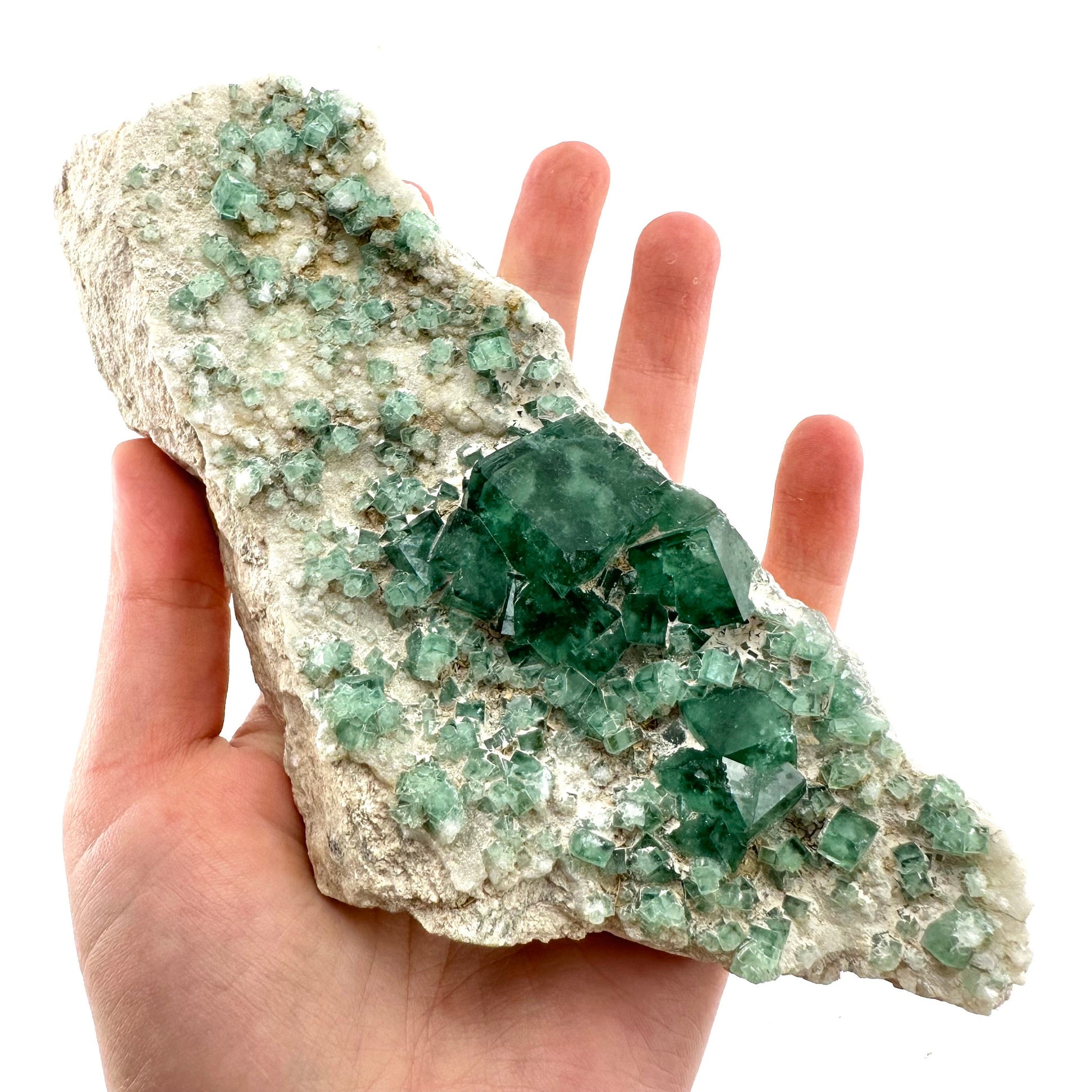 Raw green fluorite cluster, cubic fluorite, green fluorite