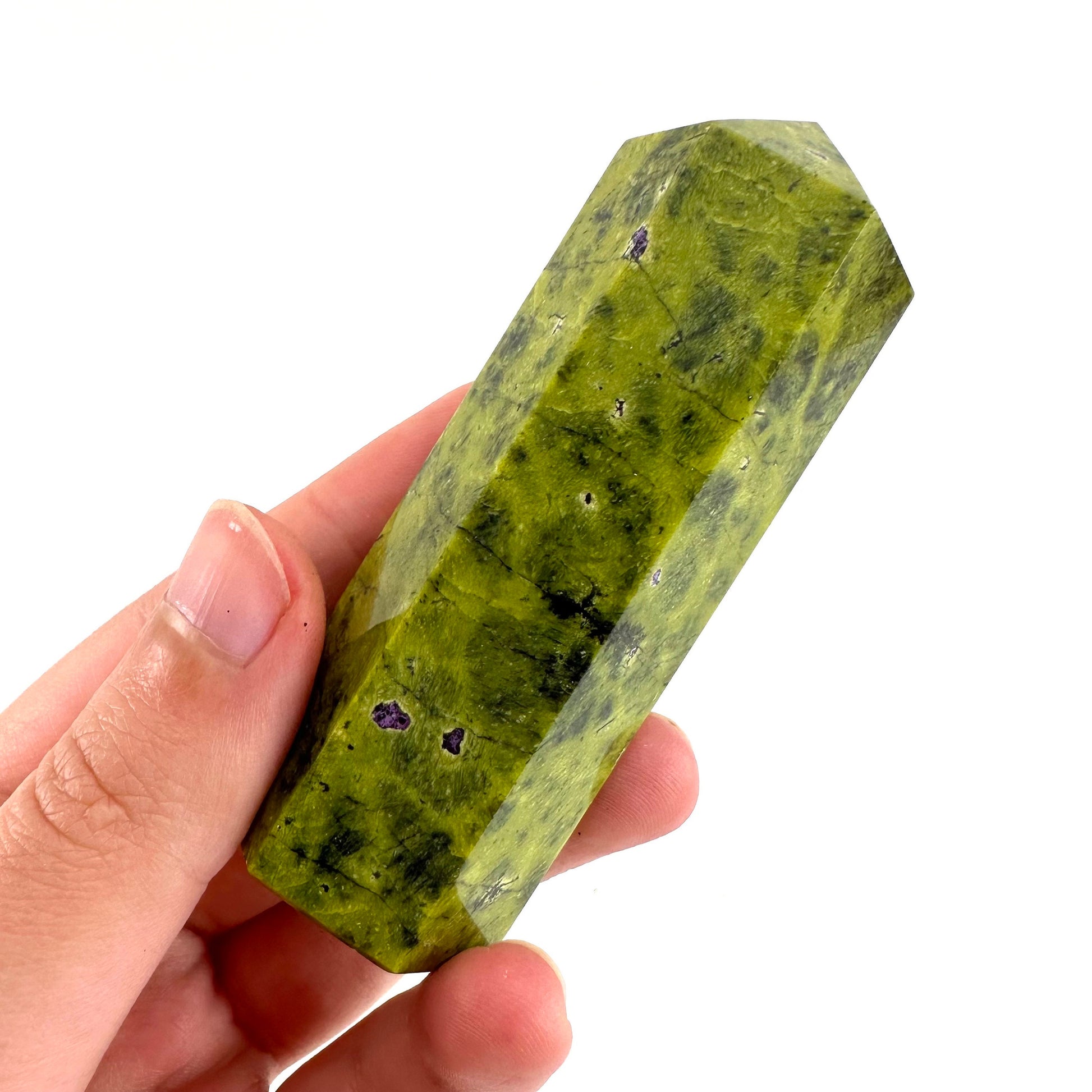 Rare! Atlantisite Point | Atlantisite tower, crystal point, atlantisite crystal, polished stichtite in serpentine, rare crystals