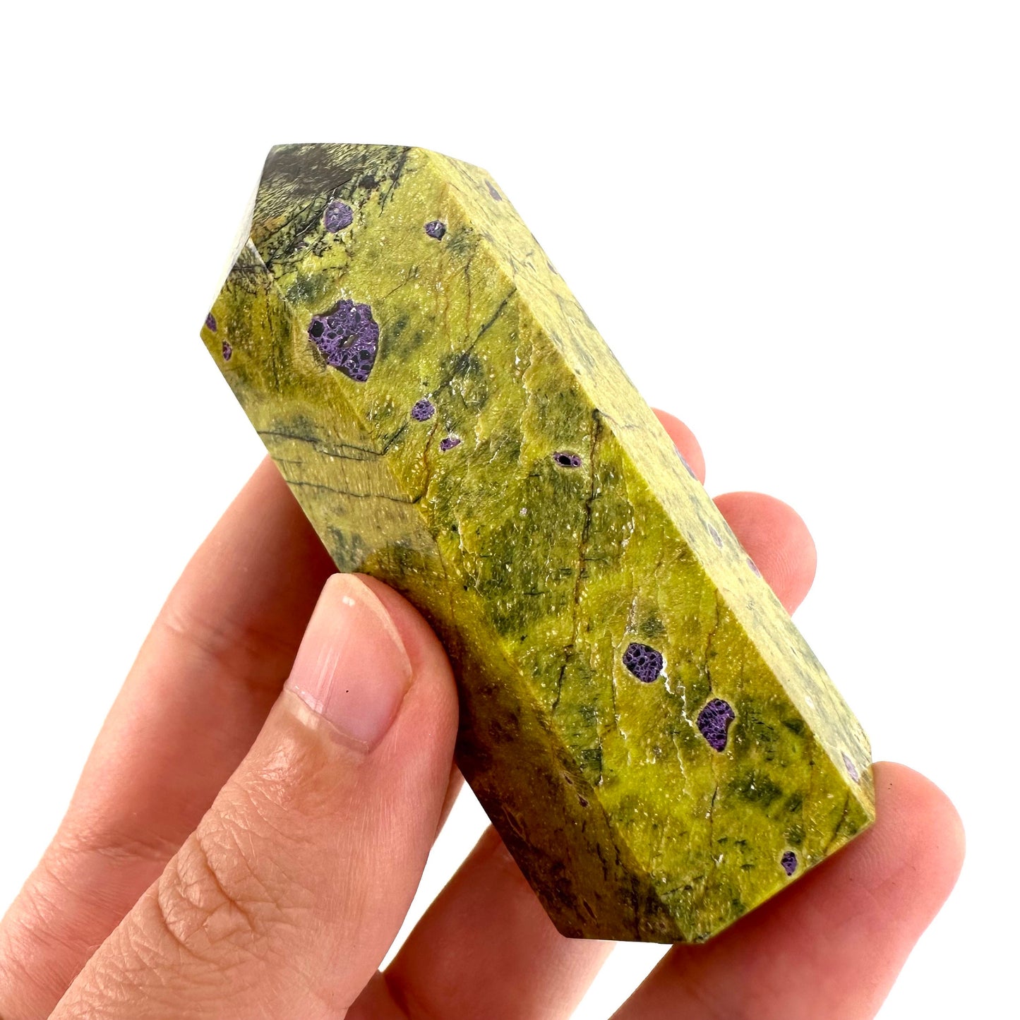 Rare! Atlantisite Point | Atlantisite tower, crystal point, atlantisite crystal, polished stichtite in serpentine, rare crystals