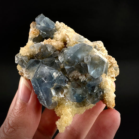 Blue Celestite on Calcite (Afghanistan), terminated celestite cluster, dark blue celestite, mineral specimen, natural celestite