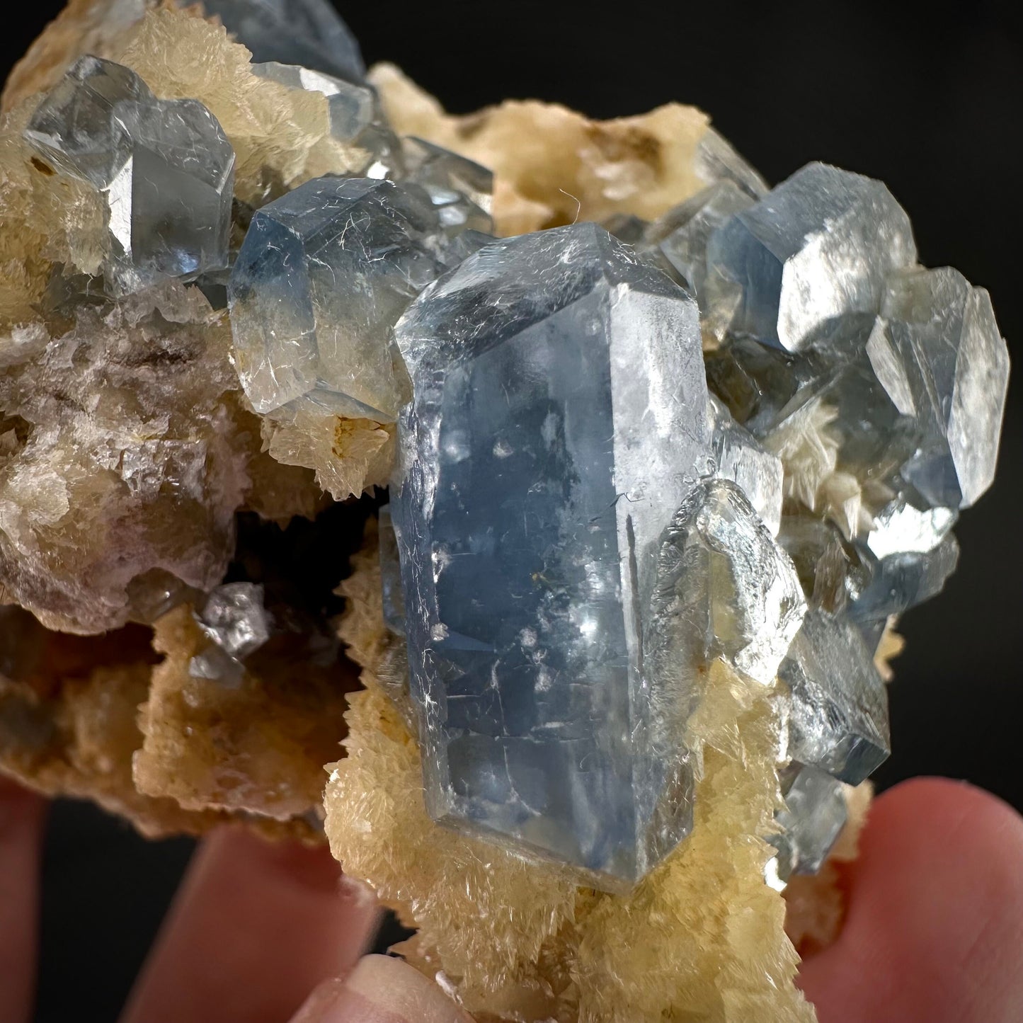 Blue Celestite on Calcite (Afghanistan), terminated celestite cluster, dark blue celestite, mineral specimen, natural celestite