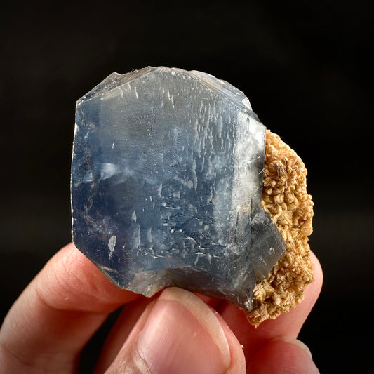 Blue Celestite on Calcite (Afghanistan), terminated celestite cluster, dark blue celestite, mineral specimen, natural celestite
