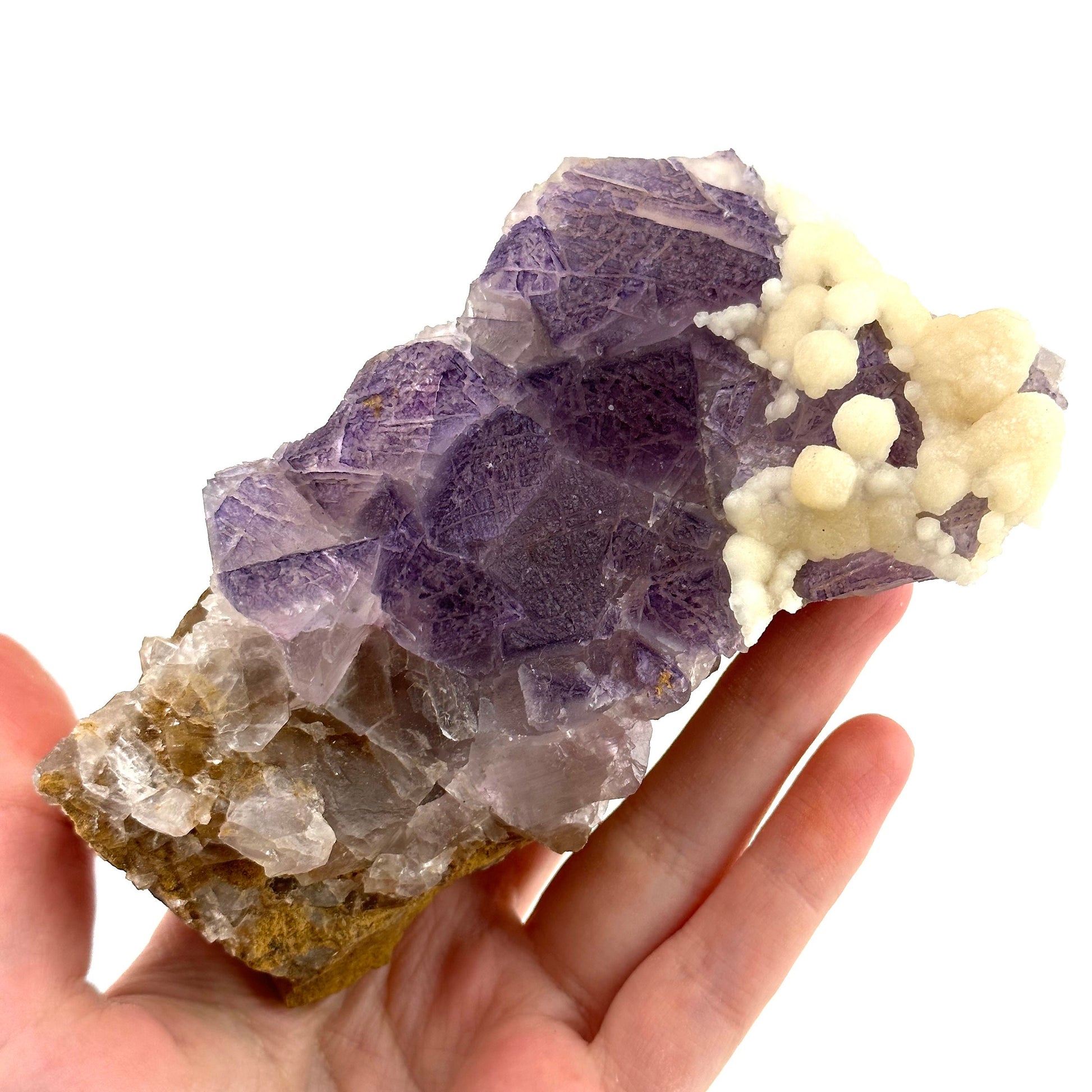 Purple Cubic Fluorite with Calcite (Pakistan) | purple fluorite, raw fluorite, fluorite cluster, purple fluorite