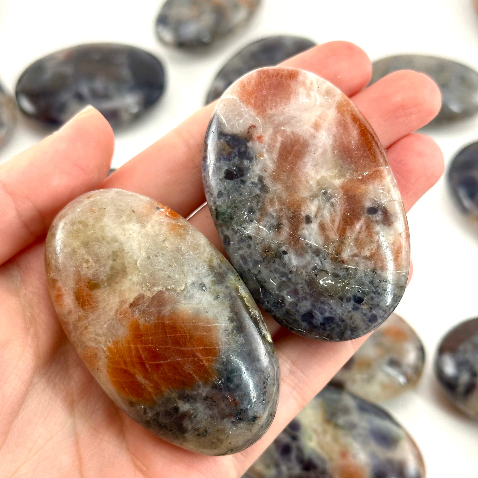 Iolite Sunstone Palm Stone, iolite sunstone palmstone, pocket stone, worry stone, cordierite, water sapphire, sunstone