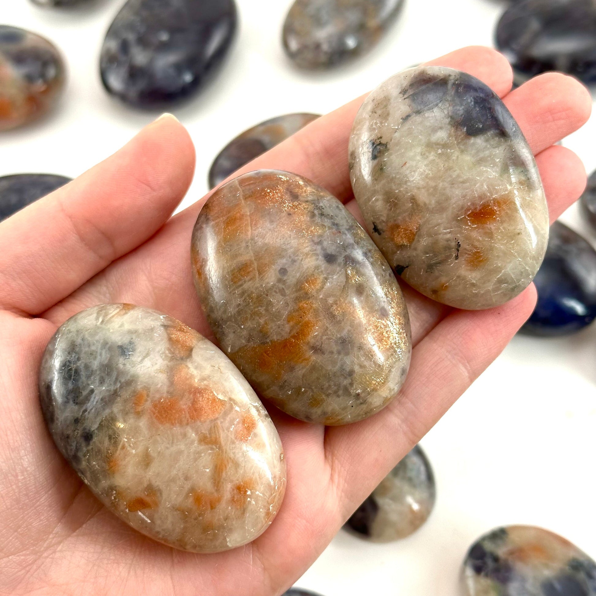 Iolite Sunstone Palm Stone, iolite sunstone palmstone, pocket stone, worry stone, cordierite, water sapphire, sunstone