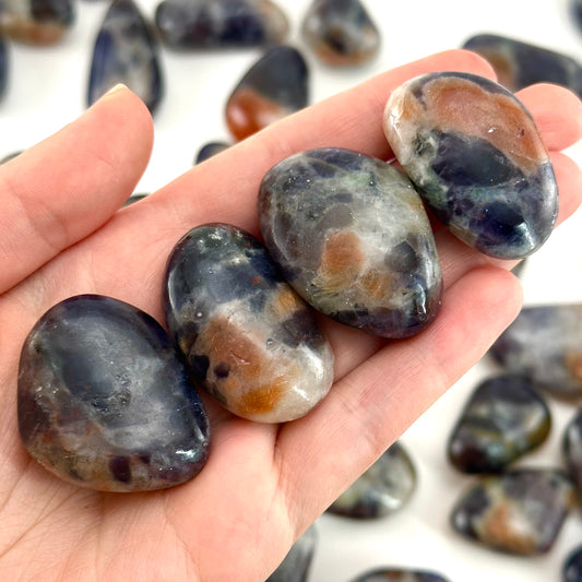 Rare! ONE Iolite Sunstone Tumble, tumbled iolite sunstone, pocket stone, worry stone, tumbled stones, tumbled sunstone, tumbled iolite