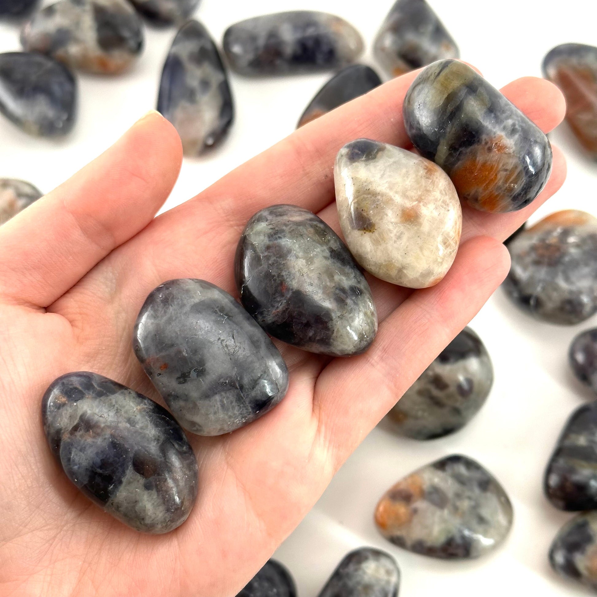 Rare! ONE Iolite Sunstone Tumble, tumbled iolite sunstone, pocket stone, worry stone, tumbled stones, tumbled sunstone, tumbled iolite