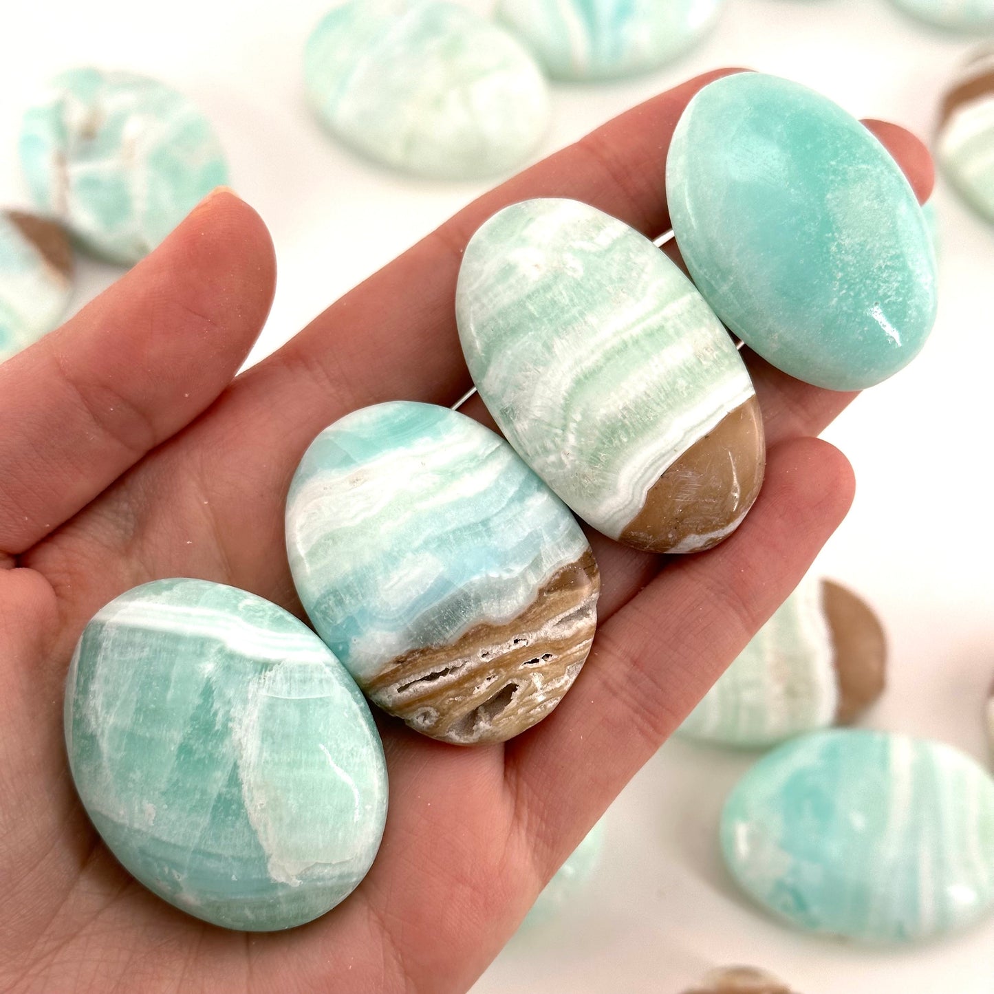 Carribean Blue Calcite Palm Stone, blue calcite, carribean calcite palmstone, palm stone, worry stone
