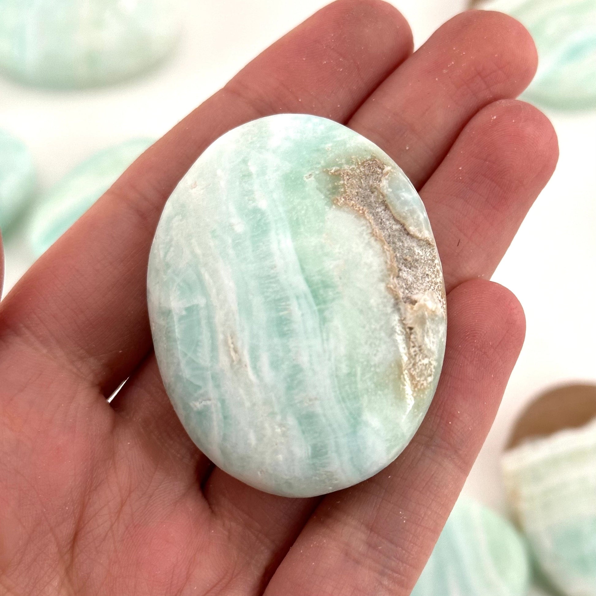 Carribean Blue Calcite Palm Stone, blue calcite, carribean calcite palmstone, palm stone, worry stone