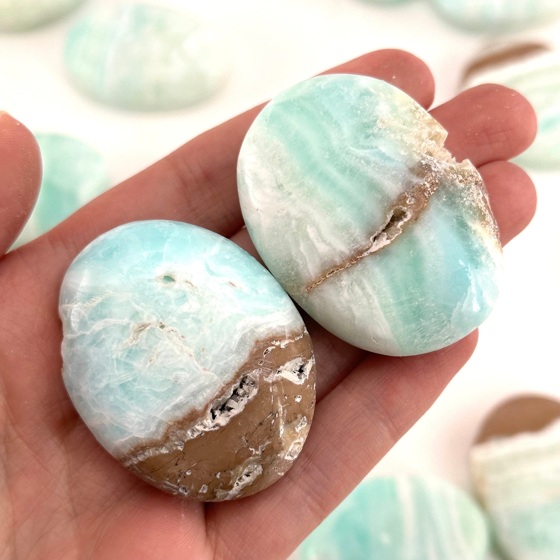 Carribean Blue Calcite Palm Stone, blue calcite, carribean calcite palmstone, palm stone, worry stone
