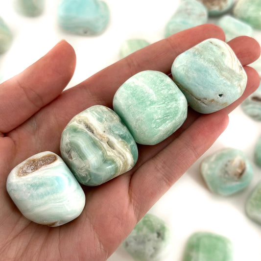 ONE Tumbled Carribean Blue Calcite, natural blue calcite, polished carribean calcite, blue calcite tumble, blue calcite crystal