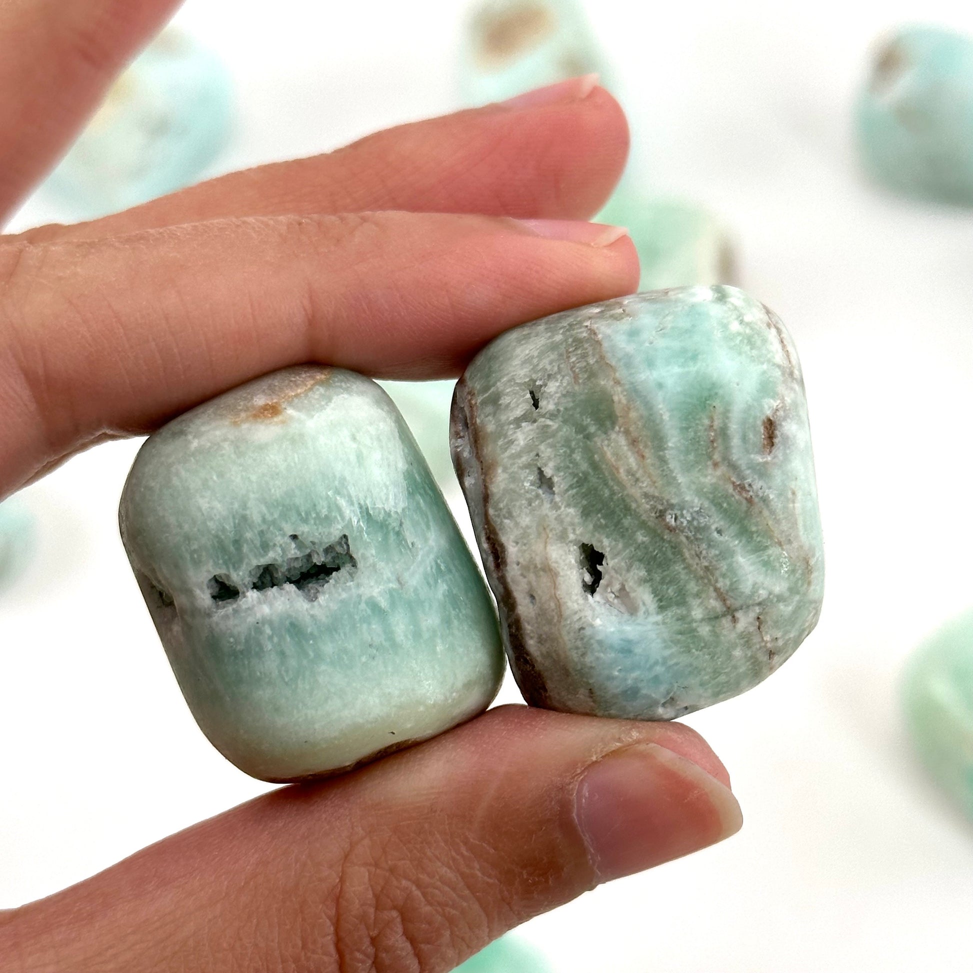 ONE Tumbled Carribean Blue Calcite, natural blue calcite, polished carribean calcite, blue calcite tumble, blue calcite crystal