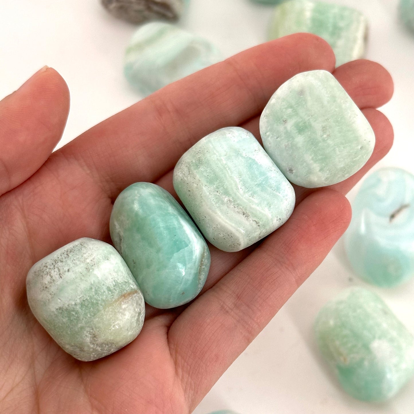 ONE Tumbled Carribean Blue Calcite, natural blue calcite, polished carribean calcite, blue calcite tumble, blue calcite crystal