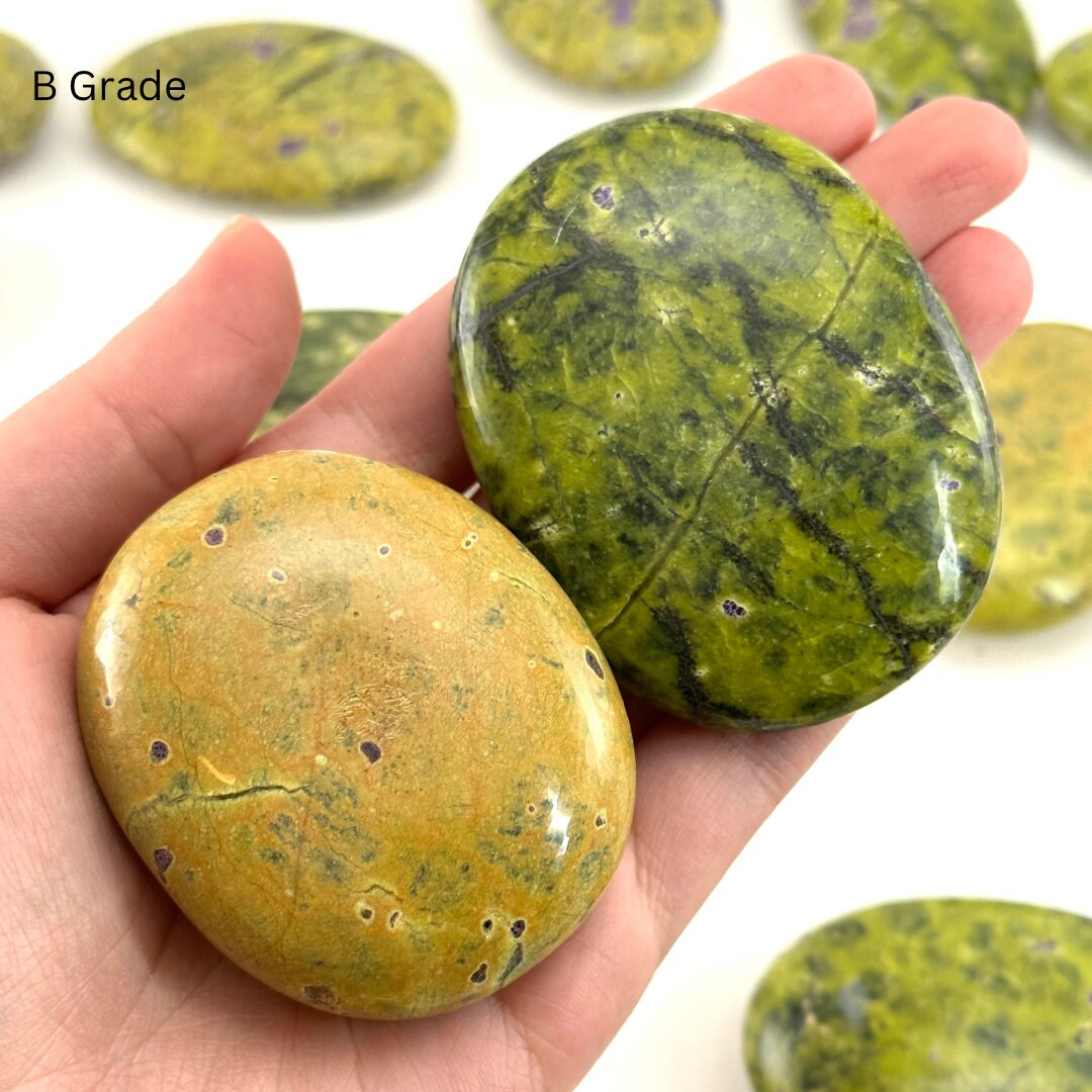 Rare! Atlantisite Palm Stone | Atlantisite palmstone, worry stone, atlantisite crystal, polished stichtite in serpentine, rare crystals