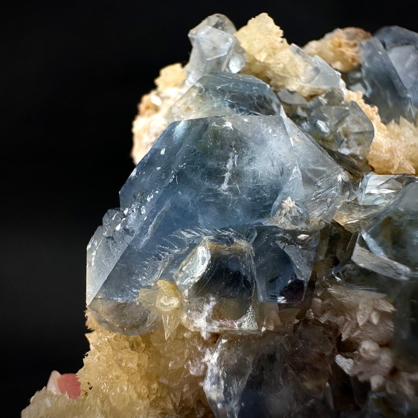 Blue Celestite on Calcite (Afghanistan), terminated celestite cluster, dark blue celestite, mineral specimen, natural celestite