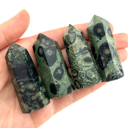 Kambaba Jasper Point, kambaba jasper tower, crystal point, green crystal, crystal tower, kambaba jasper