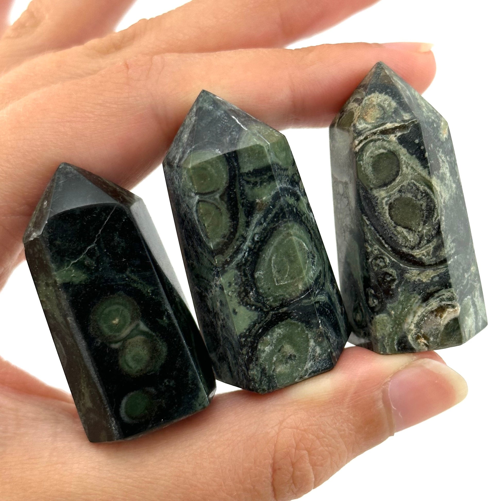 Kambaba Jasper Point, kambaba jasper tower, crystal point, green crystal, crystal tower, kambaba jasper