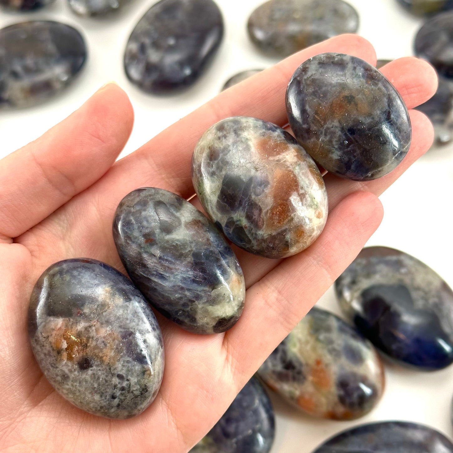 Iolite Sunstone Palm Stone, iolite sunstone palmstone, pocket stone, worry stone, cordierite, water sapphire, sunstone