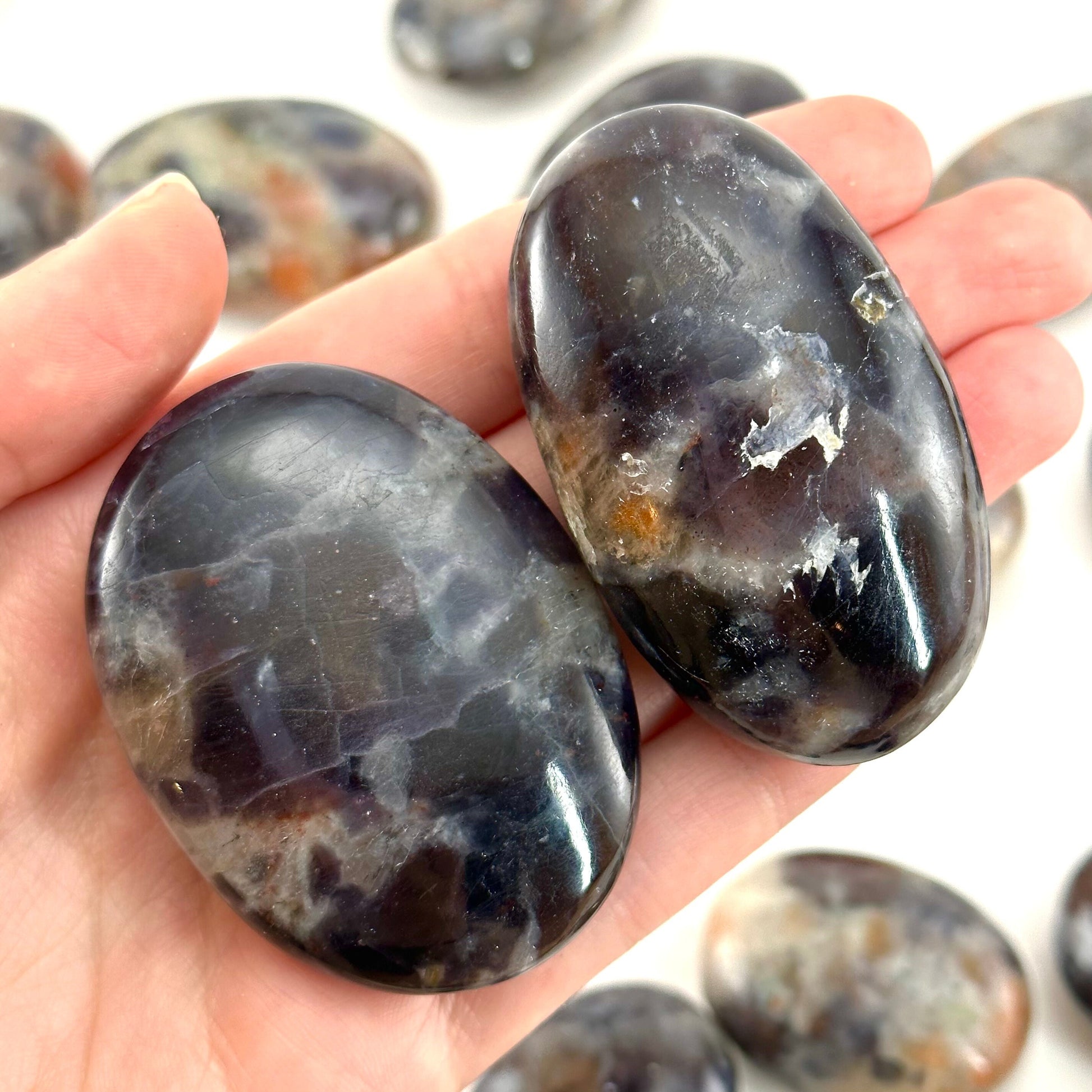 Iolite Sunstone Palm Stone, iolite sunstone palmstone, pocket stone, worry stone, cordierite, water sapphire, sunstone