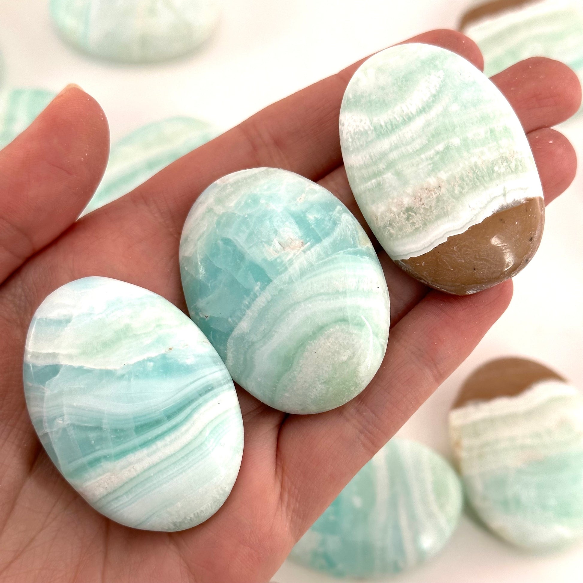 Carribean Blue Calcite Palm Stone, blue calcite, carribean calcite palmstone, palm stone, worry stone