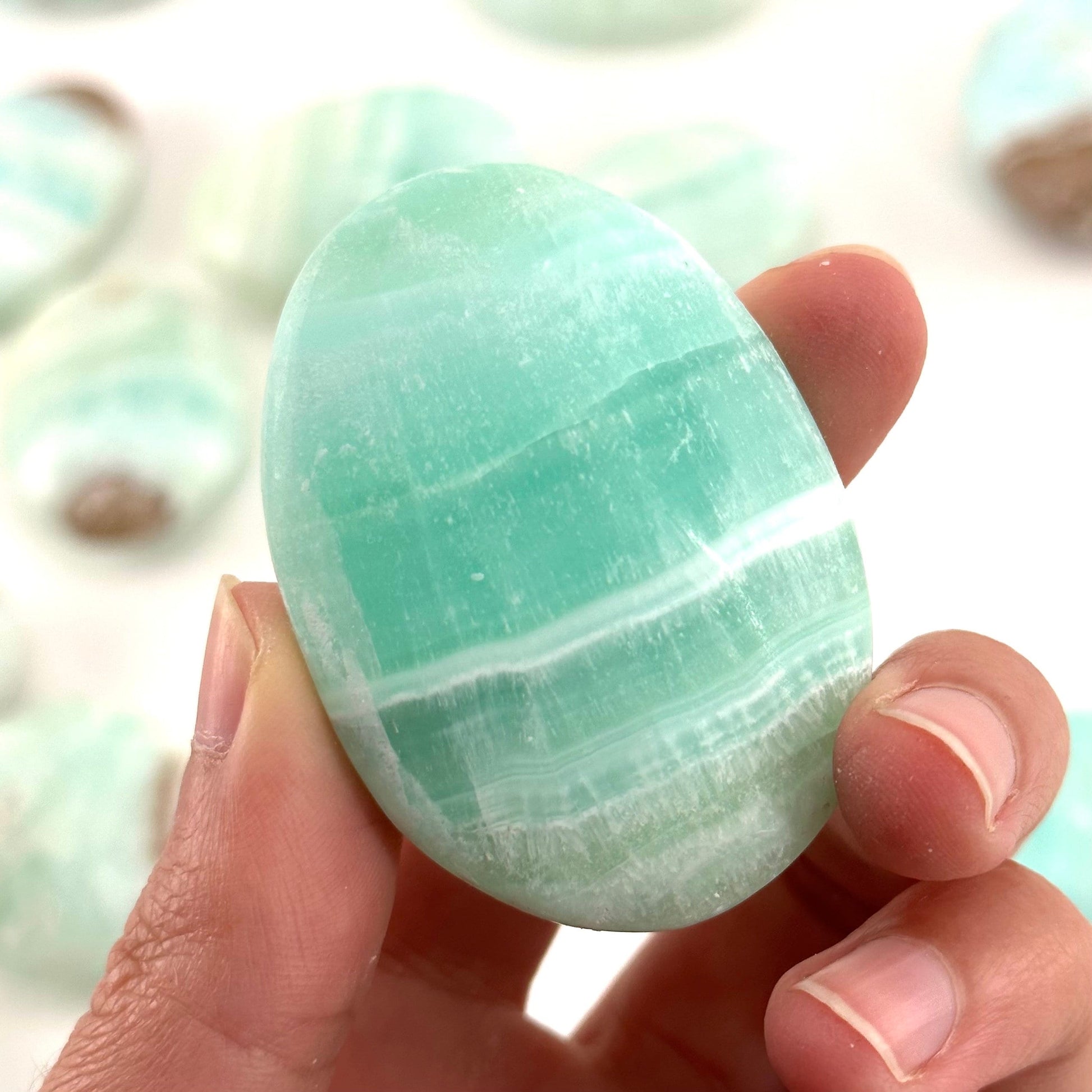 Carribean Blue Calcite Palm Stone, blue calcite, carribean calcite palmstone, palm stone, worry stone