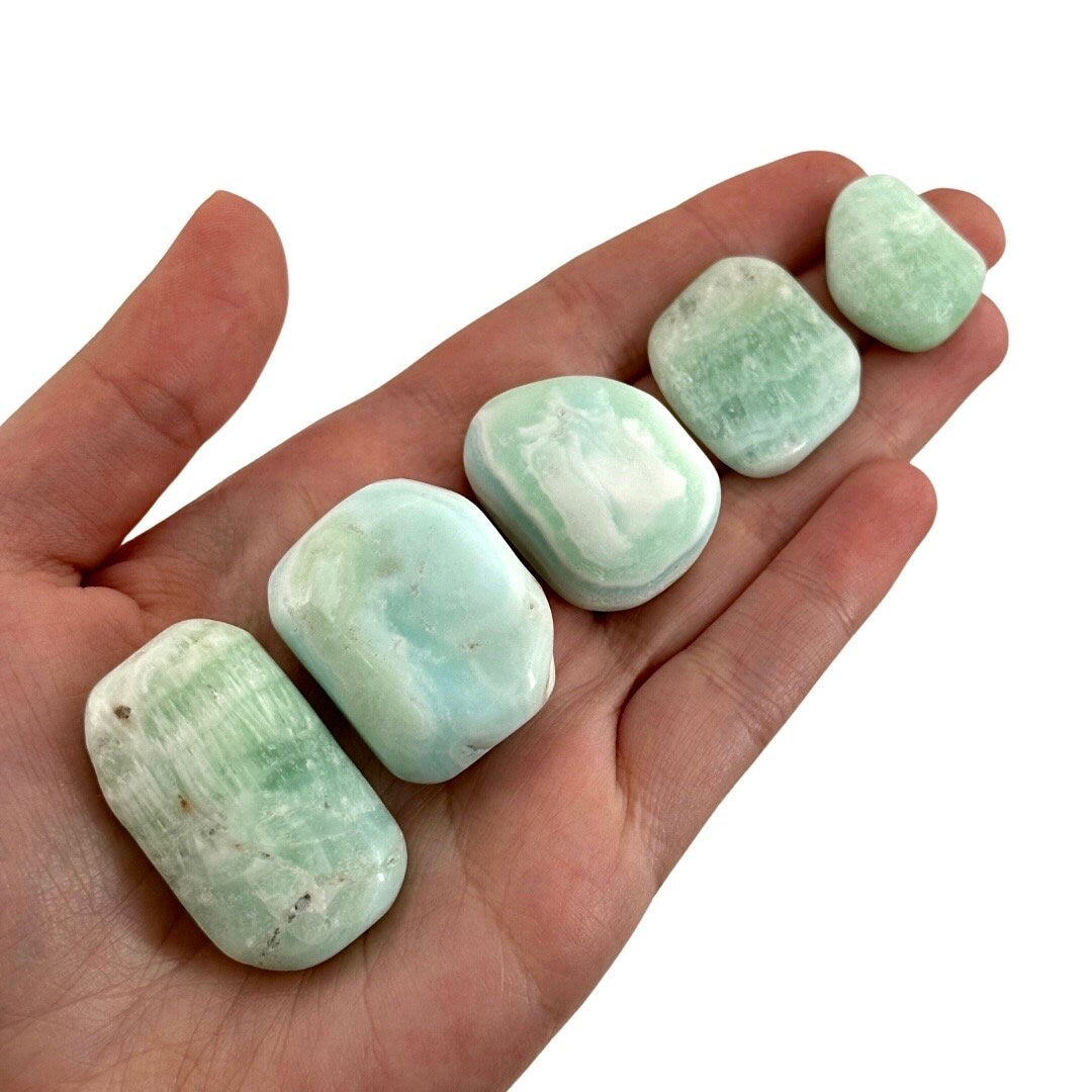 ONE Tumbled Carribean Blue Calcite, natural blue calcite, polished carribean calcite, blue calcite tumble, blue calcite crystal