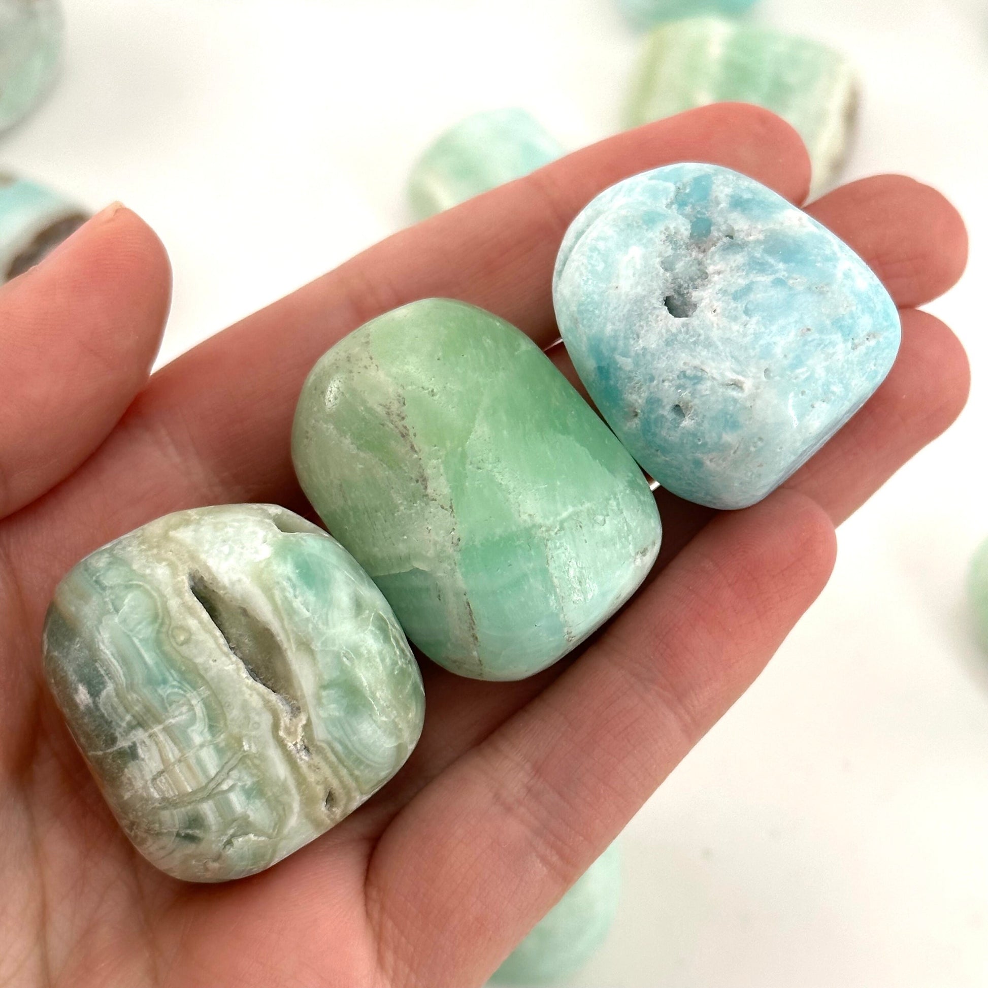 ONE Tumbled Carribean Blue Calcite, natural blue calcite, polished carribean calcite, blue calcite tumble, blue calcite crystal
