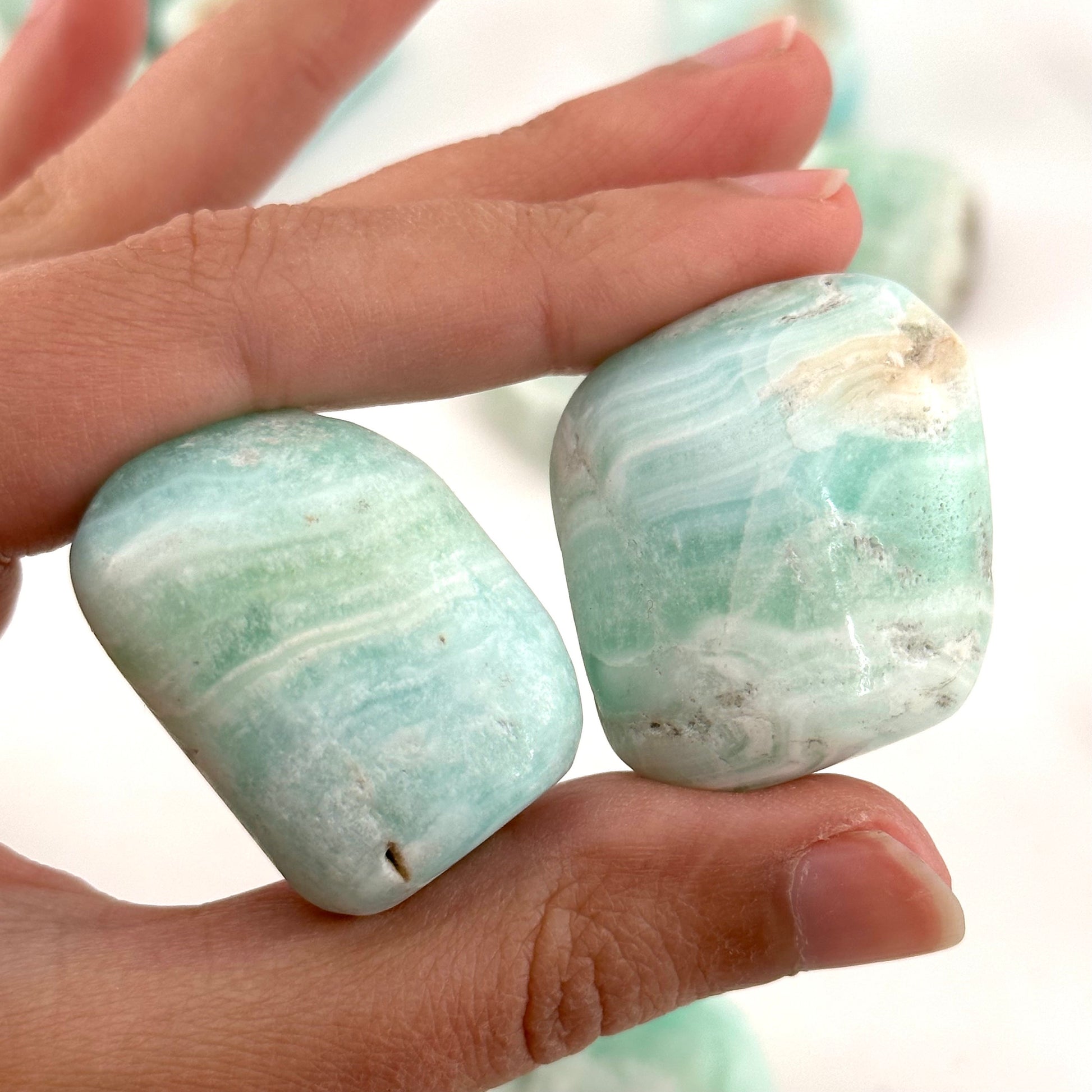 ONE Tumbled Carribean Blue Calcite, natural blue calcite, polished carribean calcite, blue calcite tumble, blue calcite crystal