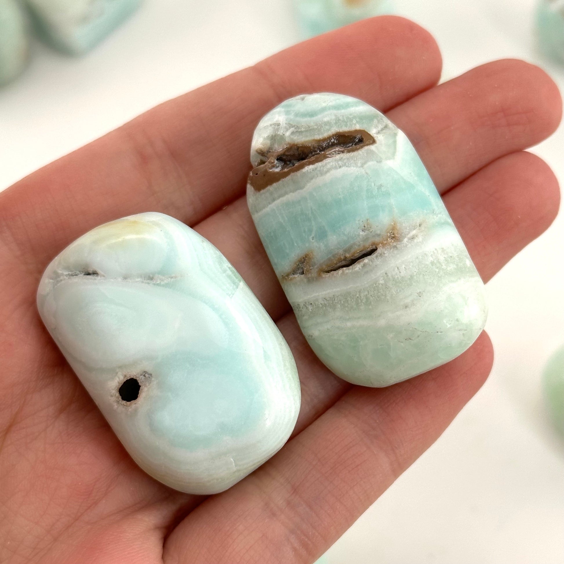 ONE Tumbled Carribean Blue Calcite, natural blue calcite, polished carribean calcite, blue calcite tumble, blue calcite crystal