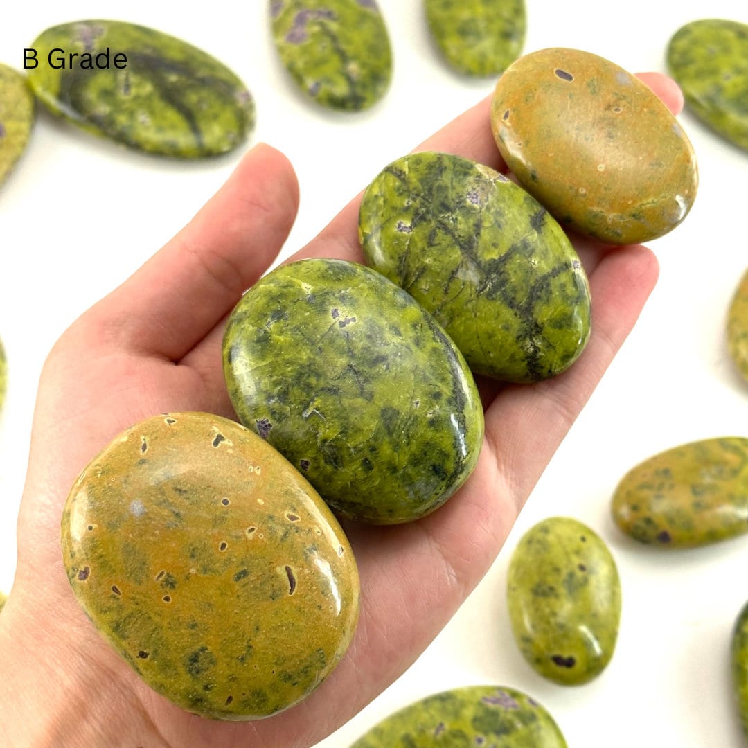 Rare! Atlantisite Palm Stone | Atlantisite palmstone, worry stone, atlantisite crystal, polished stichtite in serpentine, rare crystals