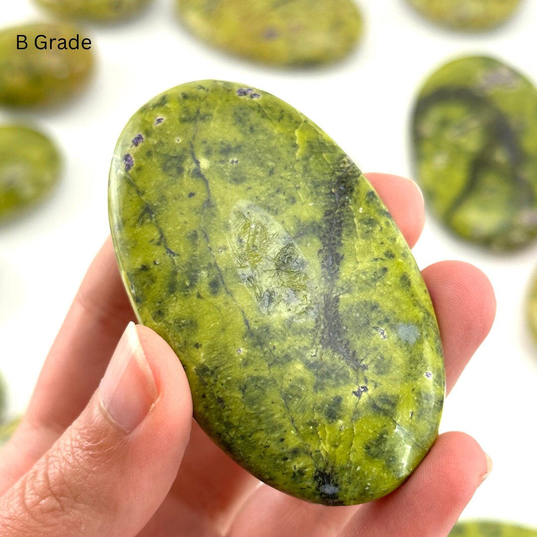 Rare! Atlantisite Palm Stone | Atlantisite palmstone, worry stone, atlantisite crystal, polished stichtite in serpentine, rare crystals
