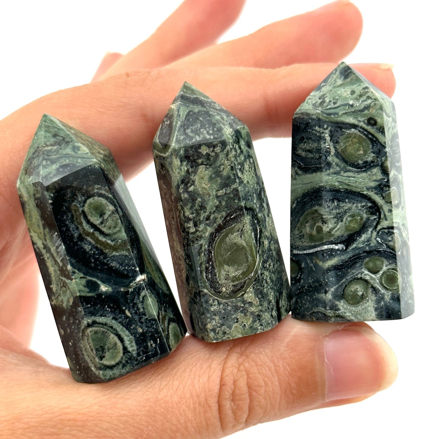 Kambaba Jasper Point, kambaba jasper tower, crystal point, green crystal, crystal tower, kambaba jasper
