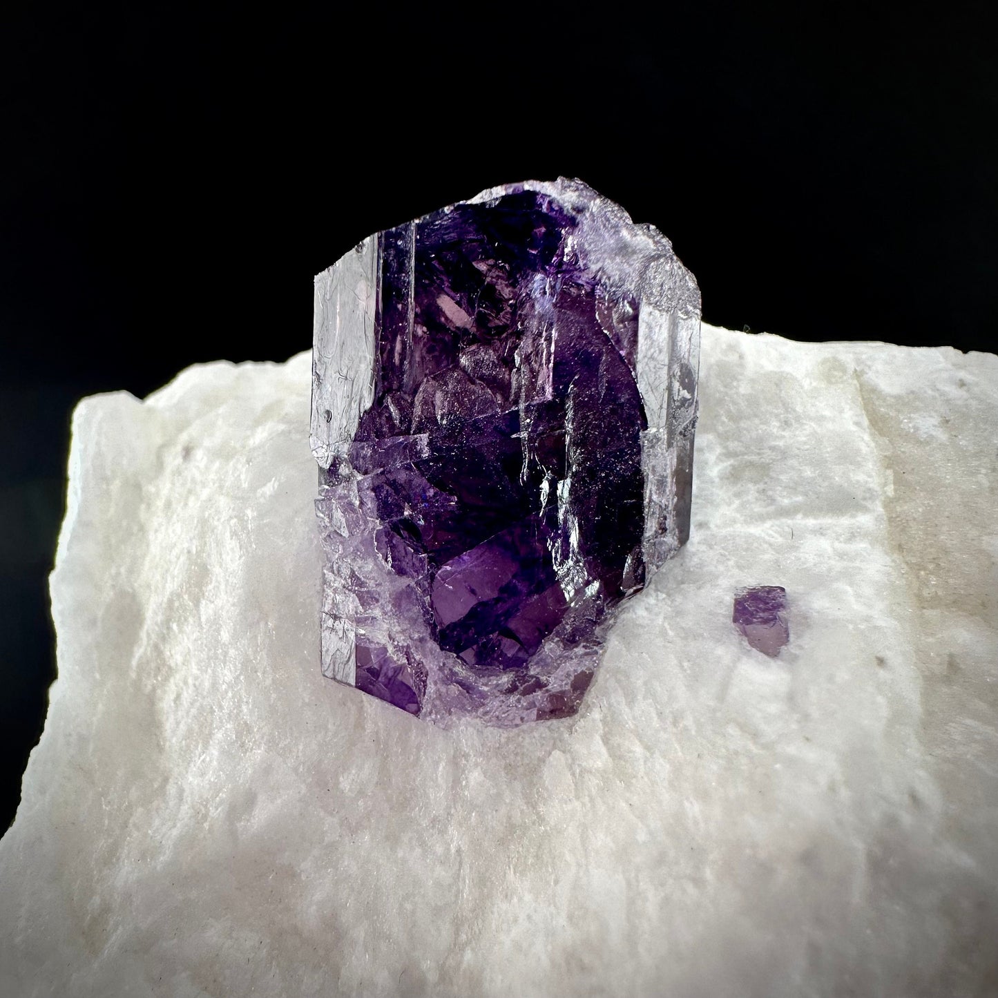 Scapolite var. Marialite on Feldspar Matrix (Afghanistan), purple scapolite, terminated scapolite crystal, mineral specimen, rare gems