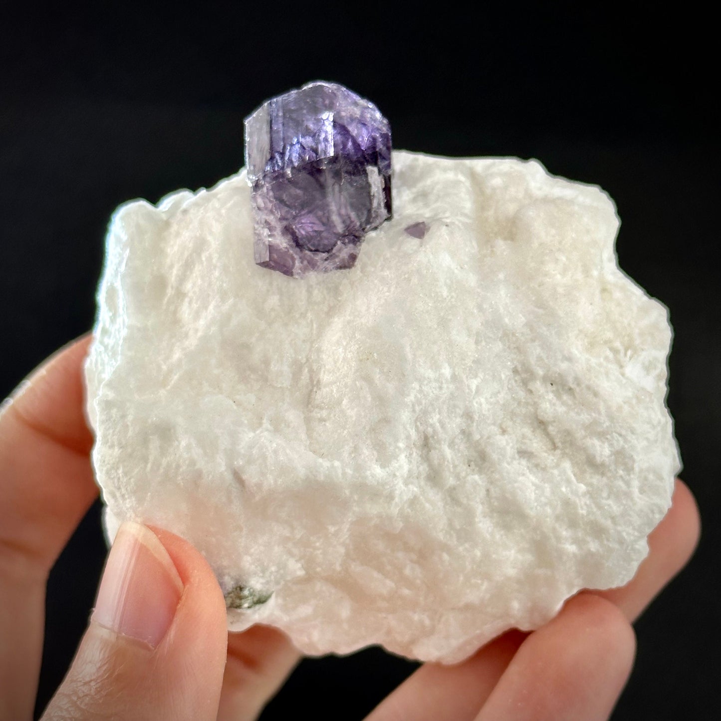 Scapolite var. Marialite on Feldspar Matrix (Afghanistan), purple scapolite, terminated scapolite crystal, mineral specimen, rare gems
