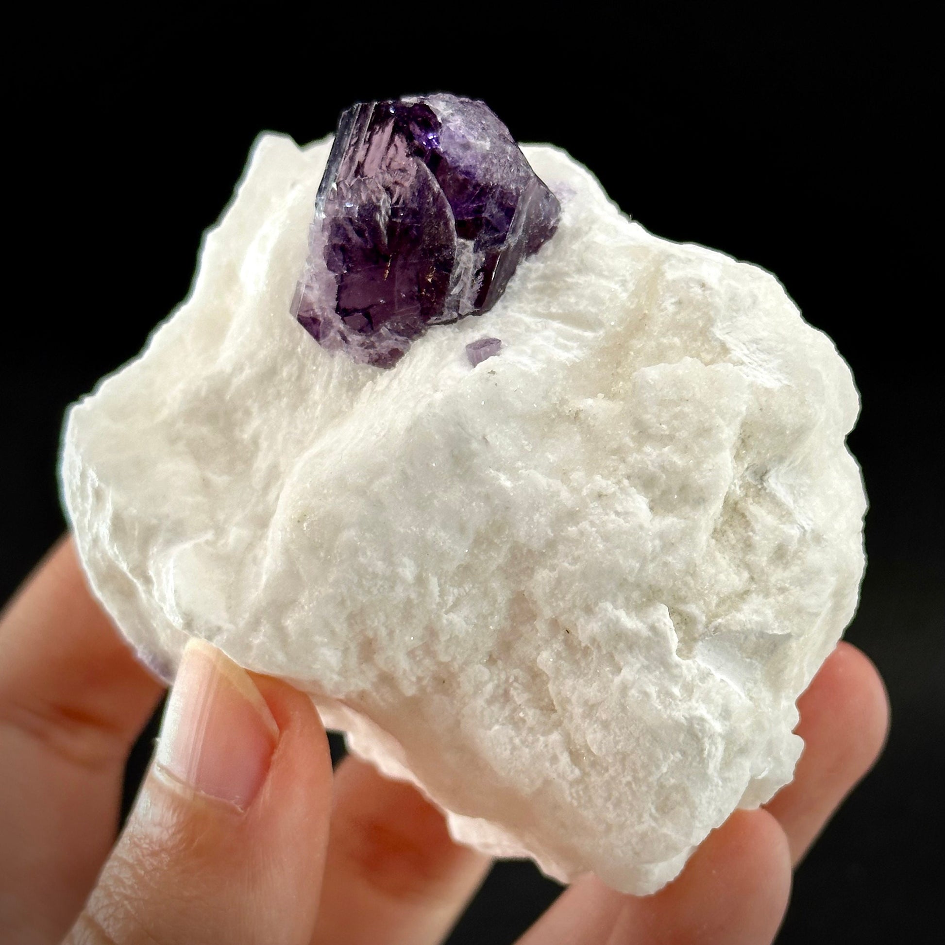 Scapolite var. Marialite on Feldspar Matrix (Afghanistan), purple scapolite, terminated scapolite crystal, mineral specimen, rare gems