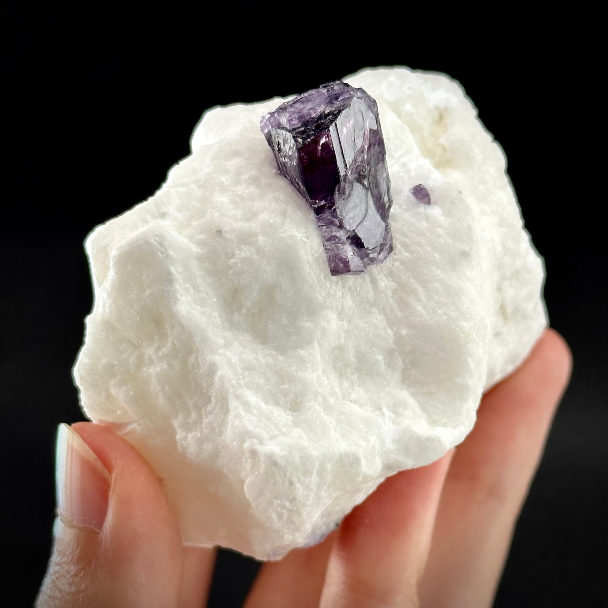 Scapolite var. Marialite on Feldspar Matrix (Afghanistan), purple scapolite, terminated scapolite crystal, mineral specimen, rare gems