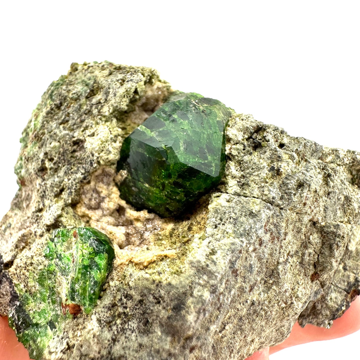 Demantoid Garnet on Matrix (BeIqeys Mountain) | green garnet, rare minerals, demantoid garnet crystal, mineral specimen