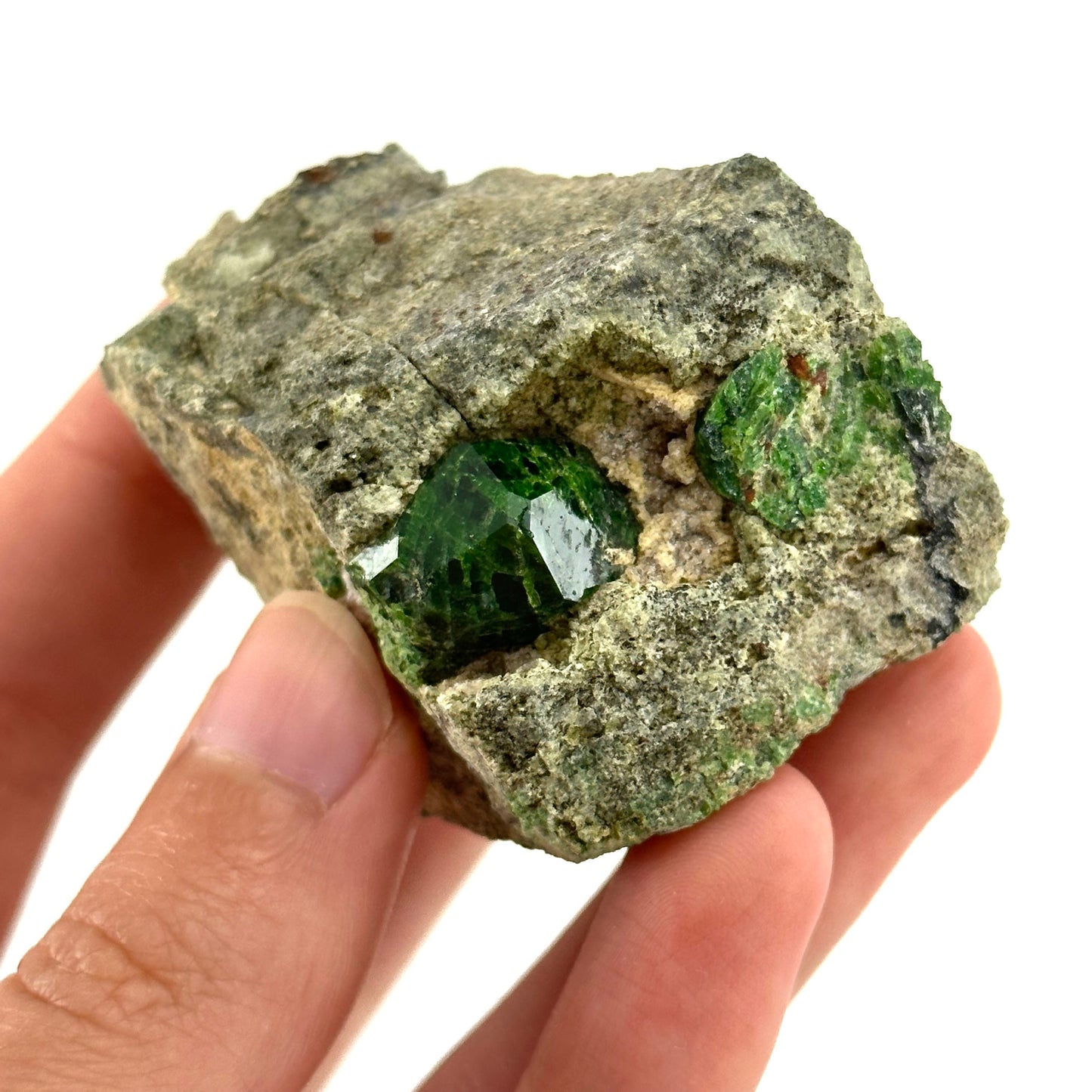 Demantoid Garnet on Matrix (BeIqeys Mountain) | green garnet, rare minerals, demantoid garnet crystal, mineral specimen