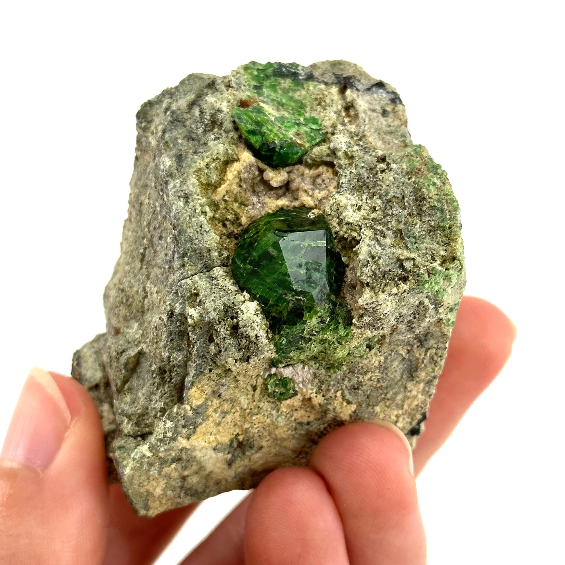 Demantoid Garnet on Matrix (BeIqeys Mountain) | green garnet, rare minerals, demantoid garnet crystal, mineral specimen