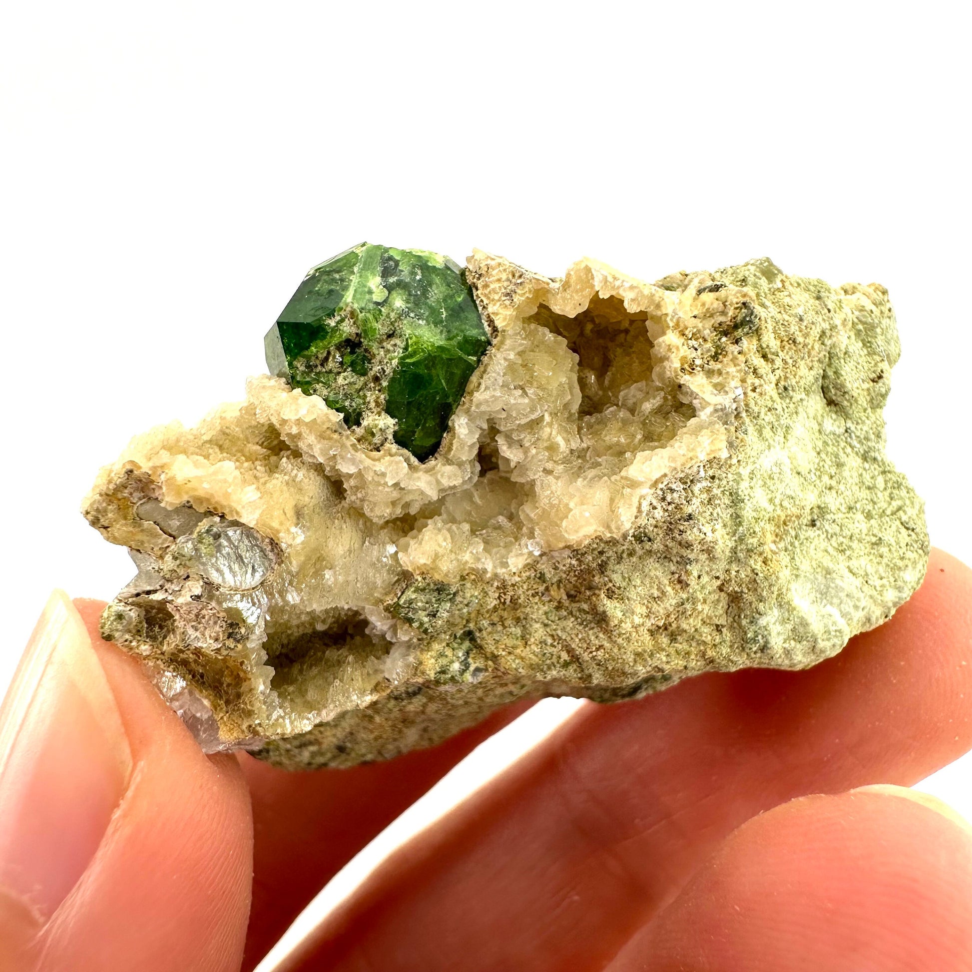 Demantoid Garnet on Matrix (BeIqeys Mountain) | green garnet, rare minerals, demantoid garnet crystal, mineral specimen