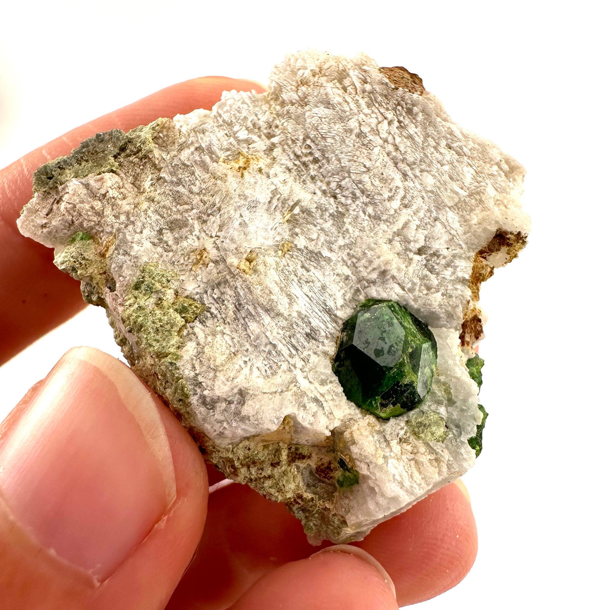 Demantoid Garnet on Matrix (BeIqeys Mountain) | green garnet, rare minerals, demantoid garnet crystal, mineral specimen