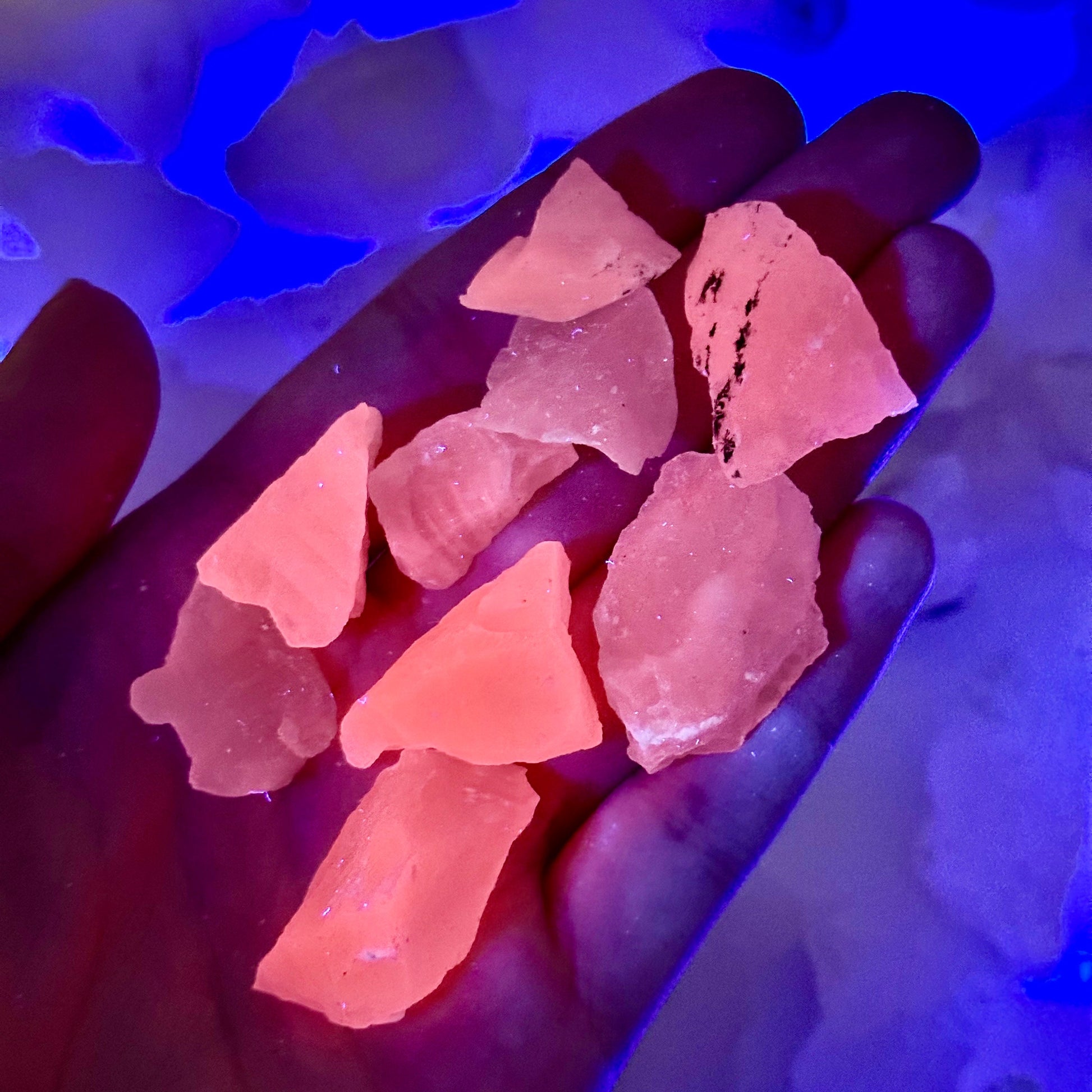 ONE UV-Reactive Mangano Calcite Specimen | raw mangano calcite, pink mangano calcite, fluorescent crystal, mineral specimen