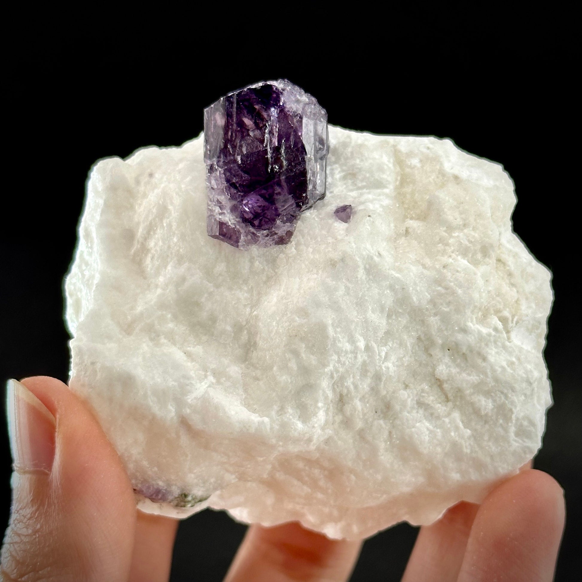 Scapolite var. Marialite on Feldspar Matrix (Afghanistan), purple scapolite, terminated scapolite crystal, mineral specimen, rare gems