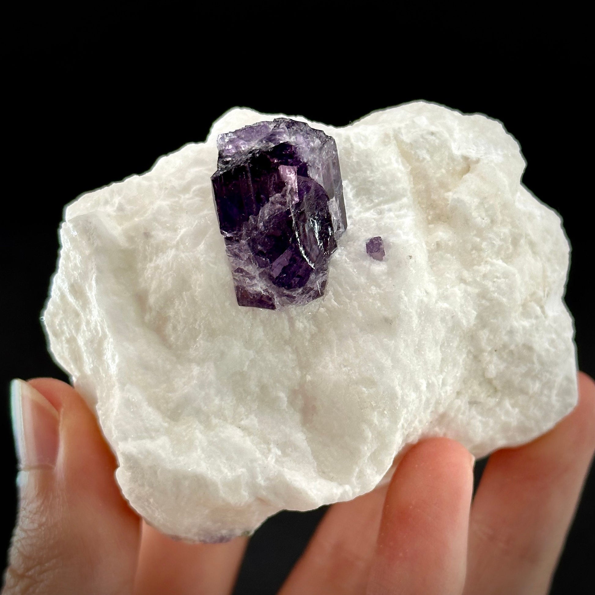 Scapolite var. Marialite on Feldspar Matrix (Afghanistan), purple scapolite, terminated scapolite crystal, mineral specimen, rare gems