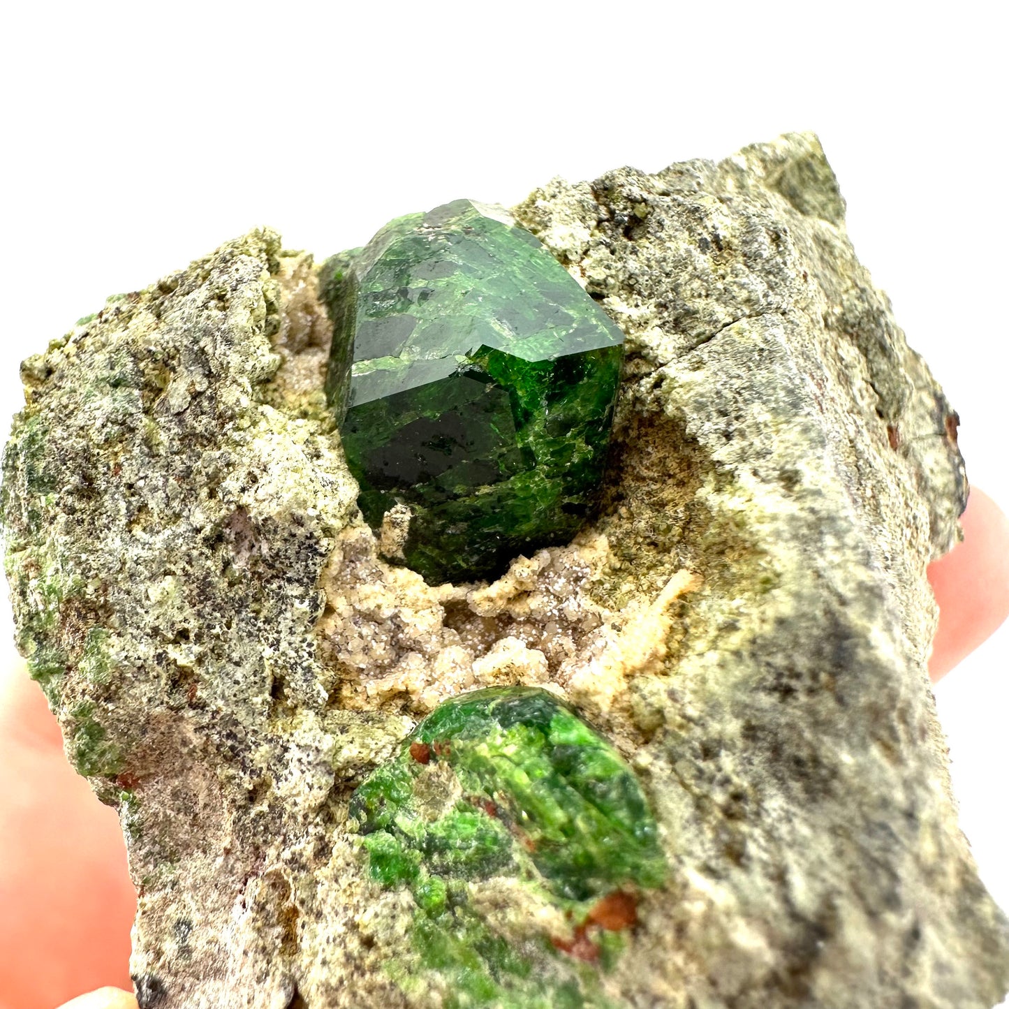 Demantoid Garnet on Matrix (BeIqeys Mountain) | green garnet, rare minerals, demantoid garnet crystal, mineral specimen