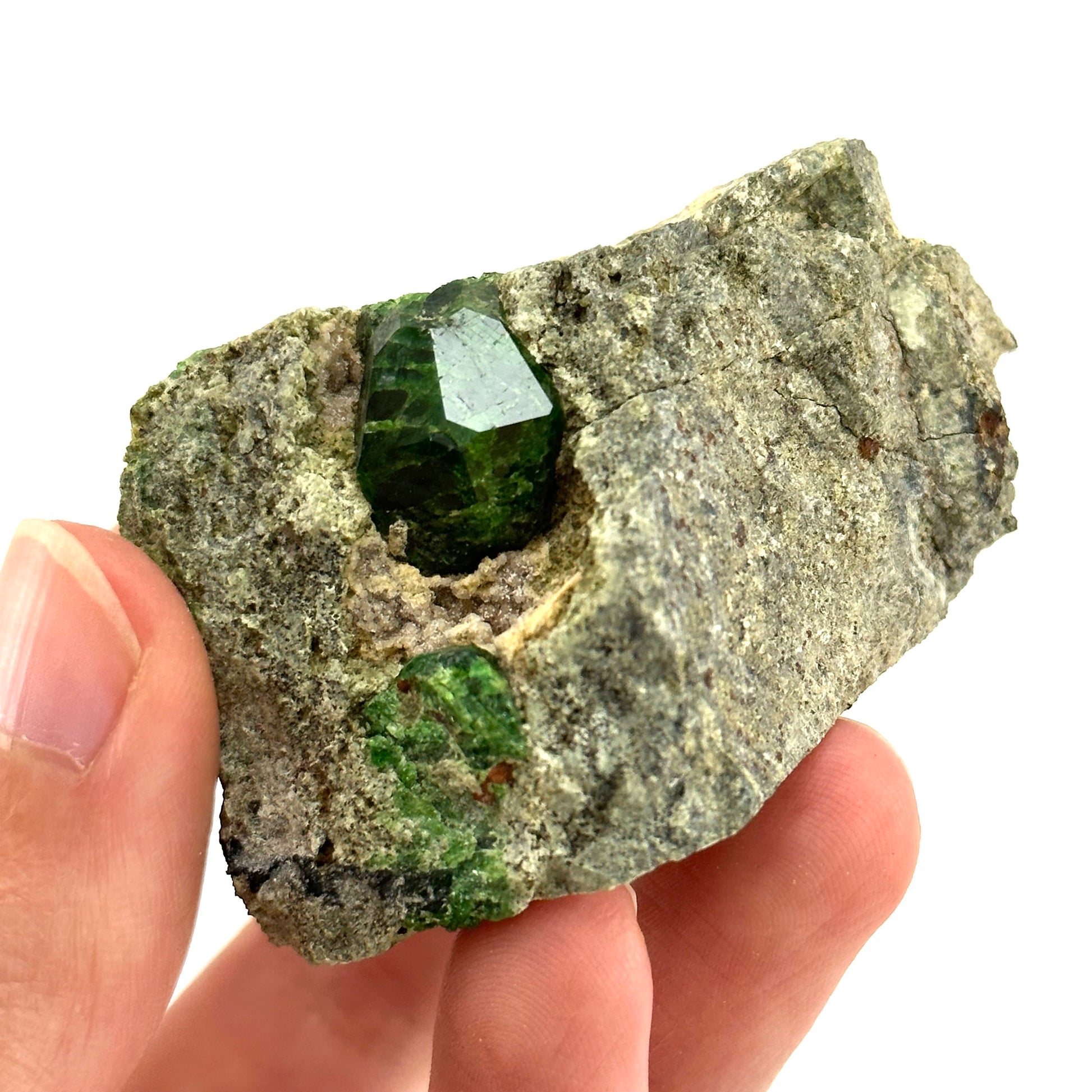 Demantoid Garnet on Matrix (BeIqeys Mountain) | green garnet, rare minerals, demantoid garnet crystal, mineral specimen