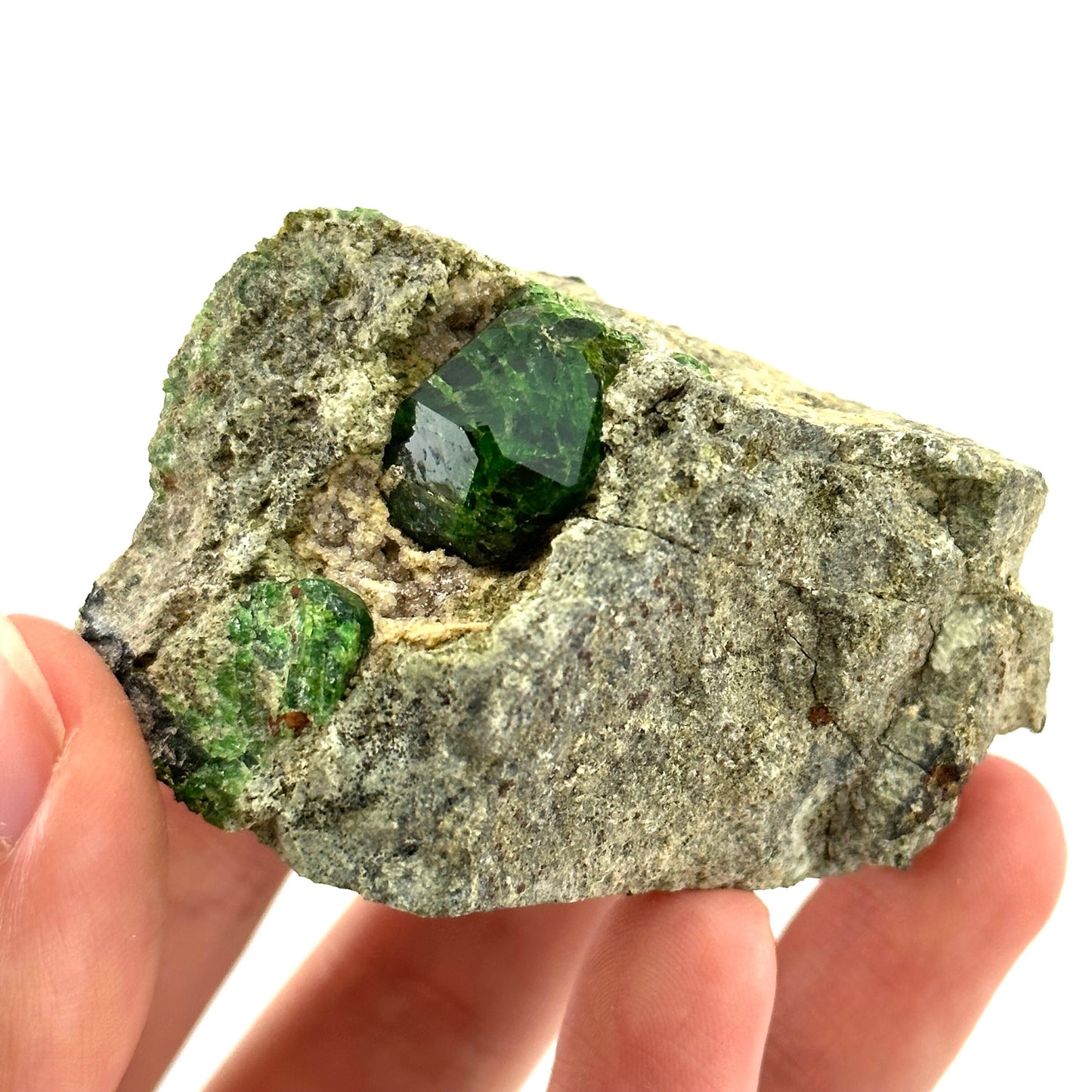 Demantoid Garnet on Matrix (BeIqeys Mountain) | green garnet, rare minerals, demantoid garnet crystal, mineral specimen