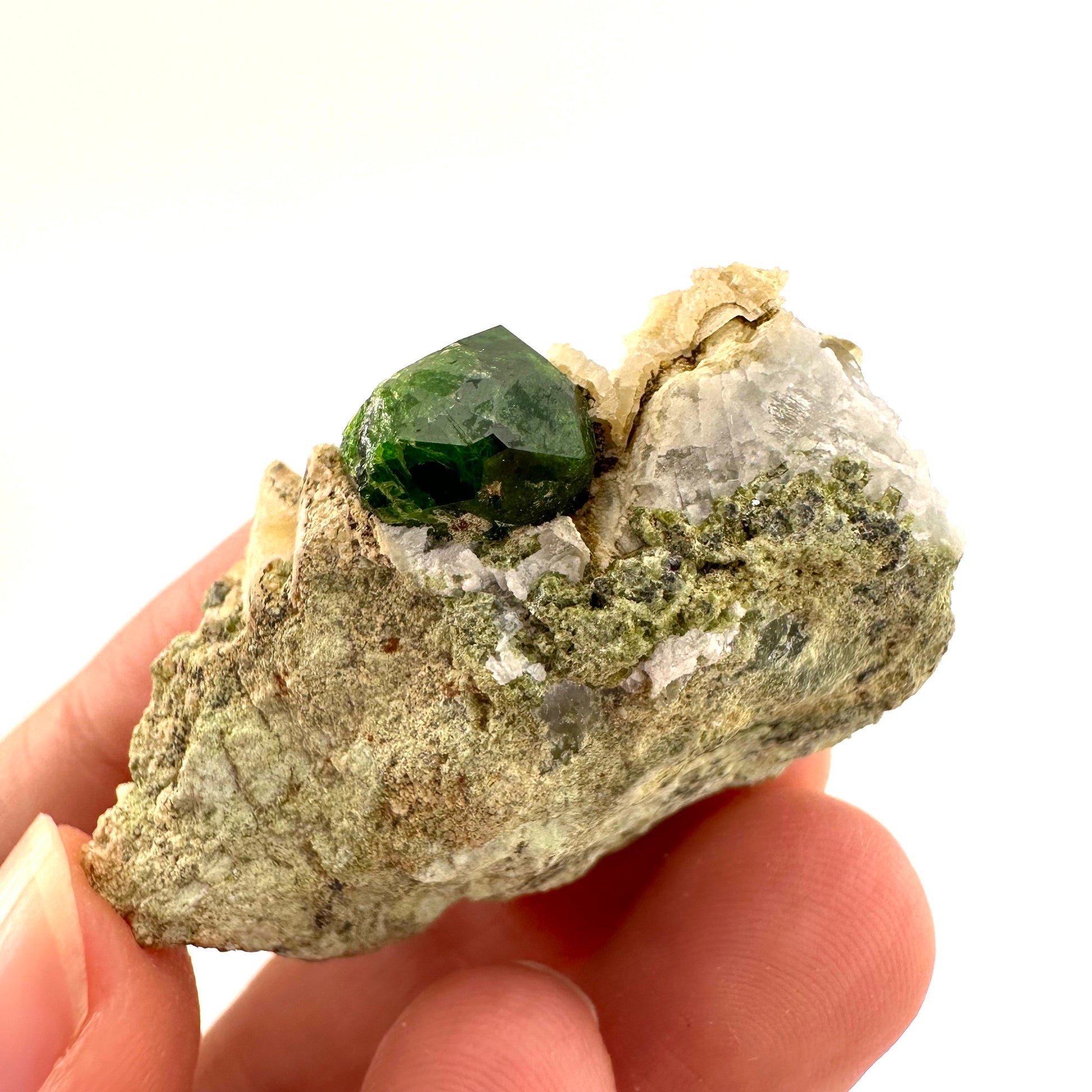 Demantoid Garnet on Matrix (BeIqeys Mountain) | green garnet, rare minerals, demantoid garnet crystal, mineral specimen